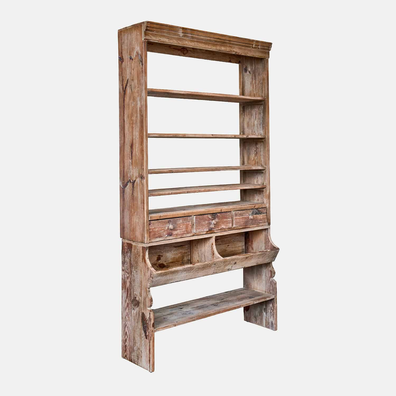 Étagère Émorian Étagère rustique en bois naturel vieilli avec étagères et tiroirs pour rangement pratique