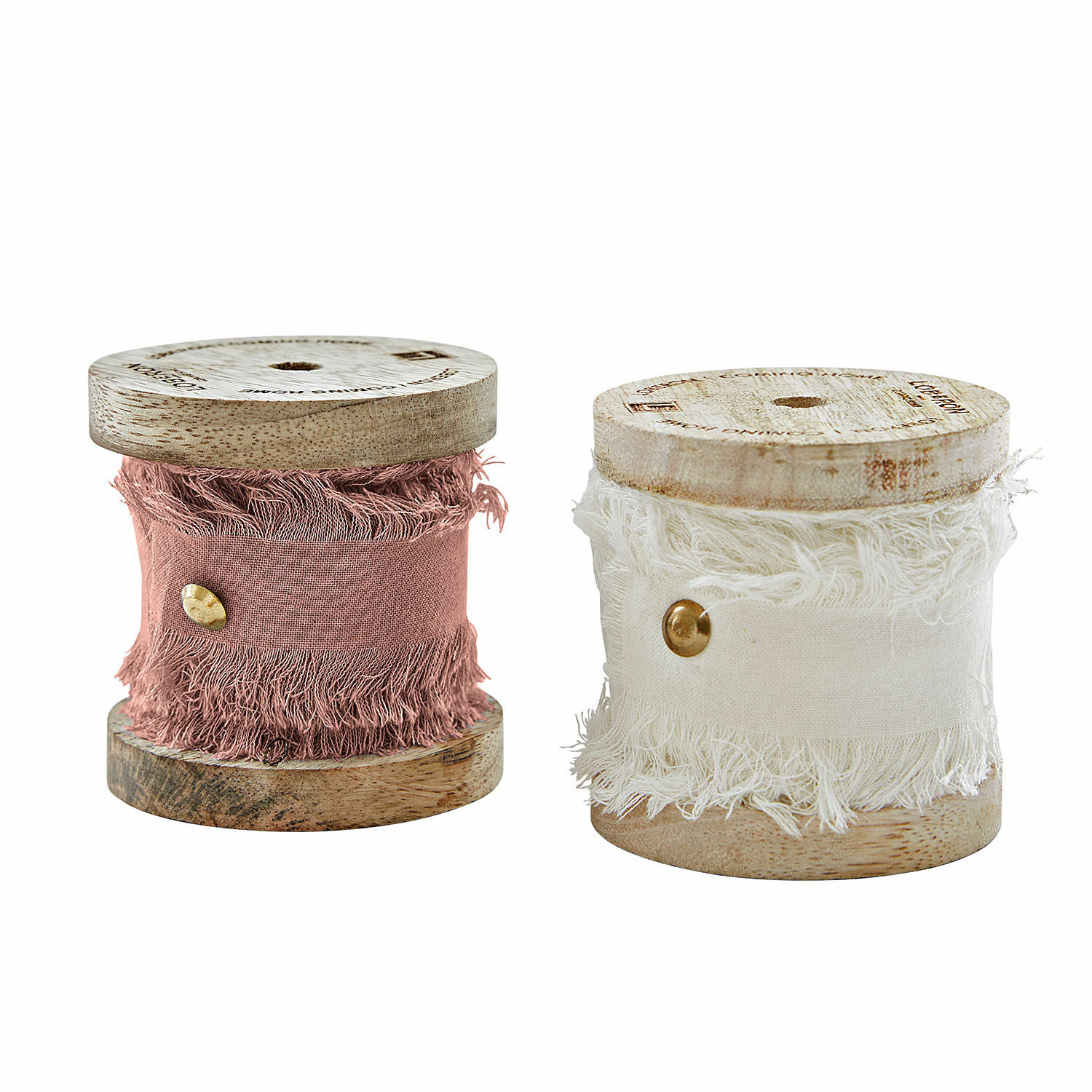 rose/blanc Lot de deux rubans en coton Valethor rose et blanc sur bobines en bois pour décoration