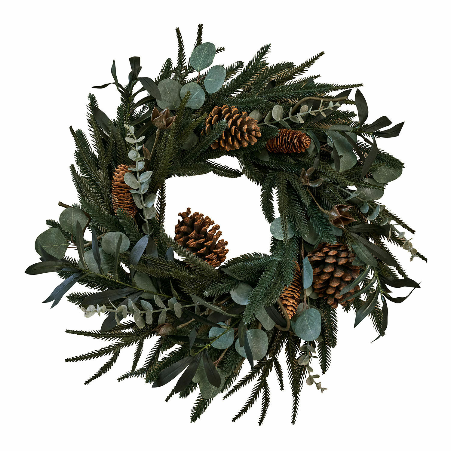 Couronne Rosella Couronne de Noël en branches vertes et pommes de pin brunes, décoration festive pour porte