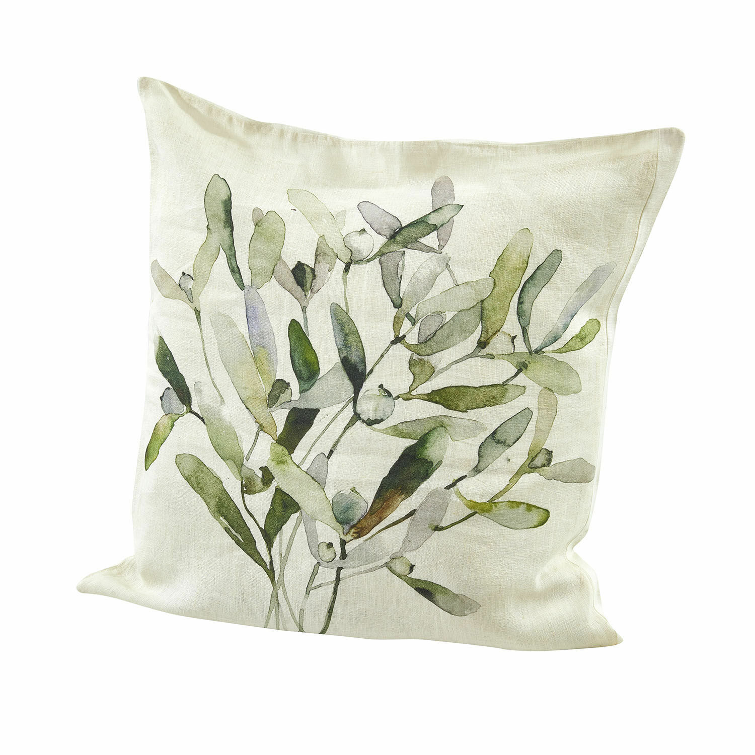 Housse de coussin Mistletoe Coussin décoratif en lin crème avec motif végétal vert pour salon élégant