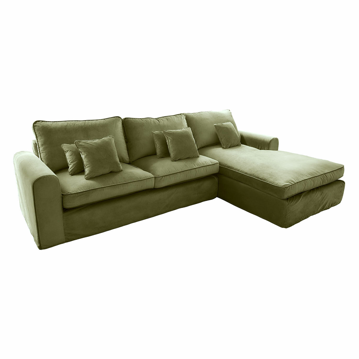 vert Canapé d'angle Seaford vert en tissu doux, confortable pour salon, design moderne de mobilier de détente