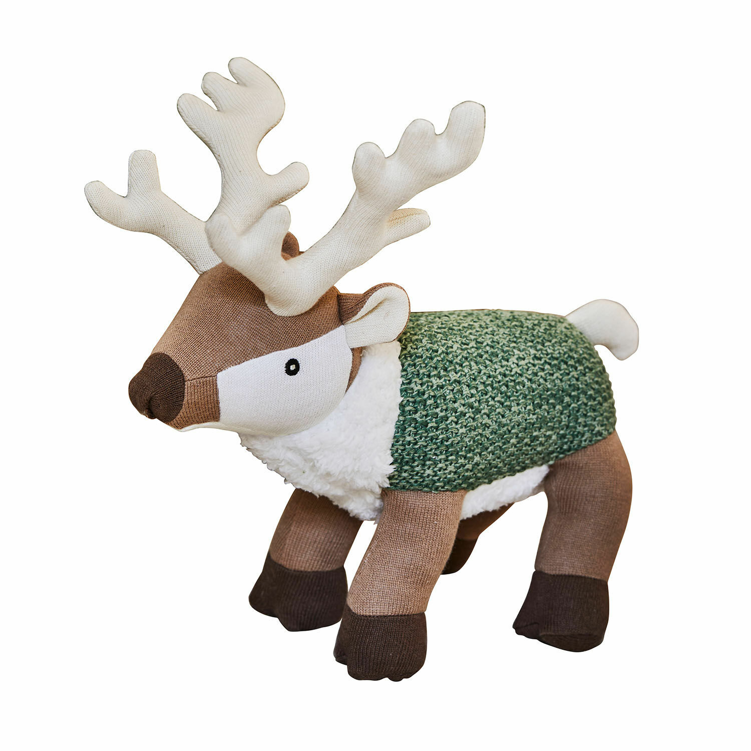 Peluche Merrilu Décoration douce en forme de renne en tissu marron et vert, accessoire de Noël pour intérieur