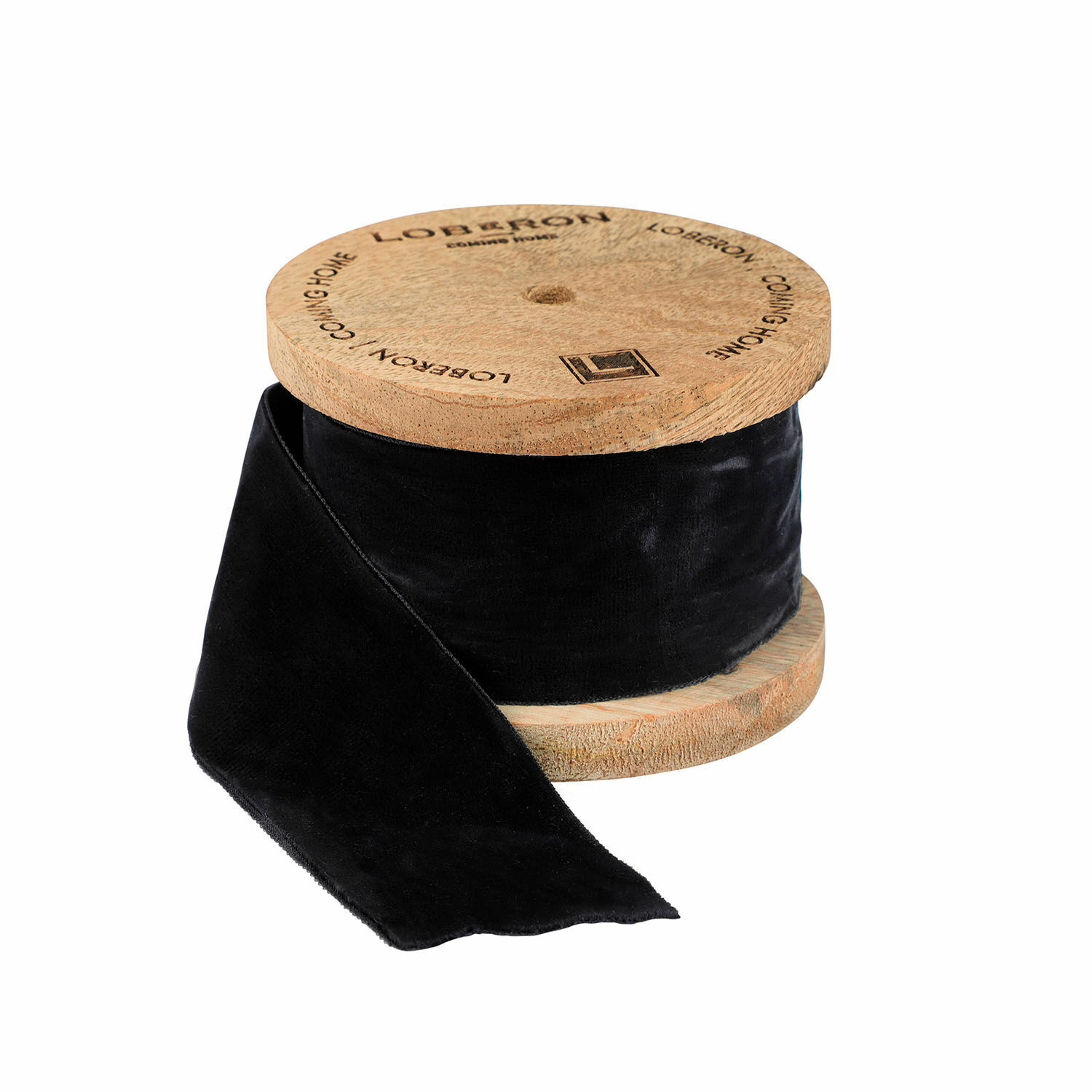 Ruban de velours Phaedra Ruban en velours noir enroulé sur une bobine en bois pour décoration et artisanat