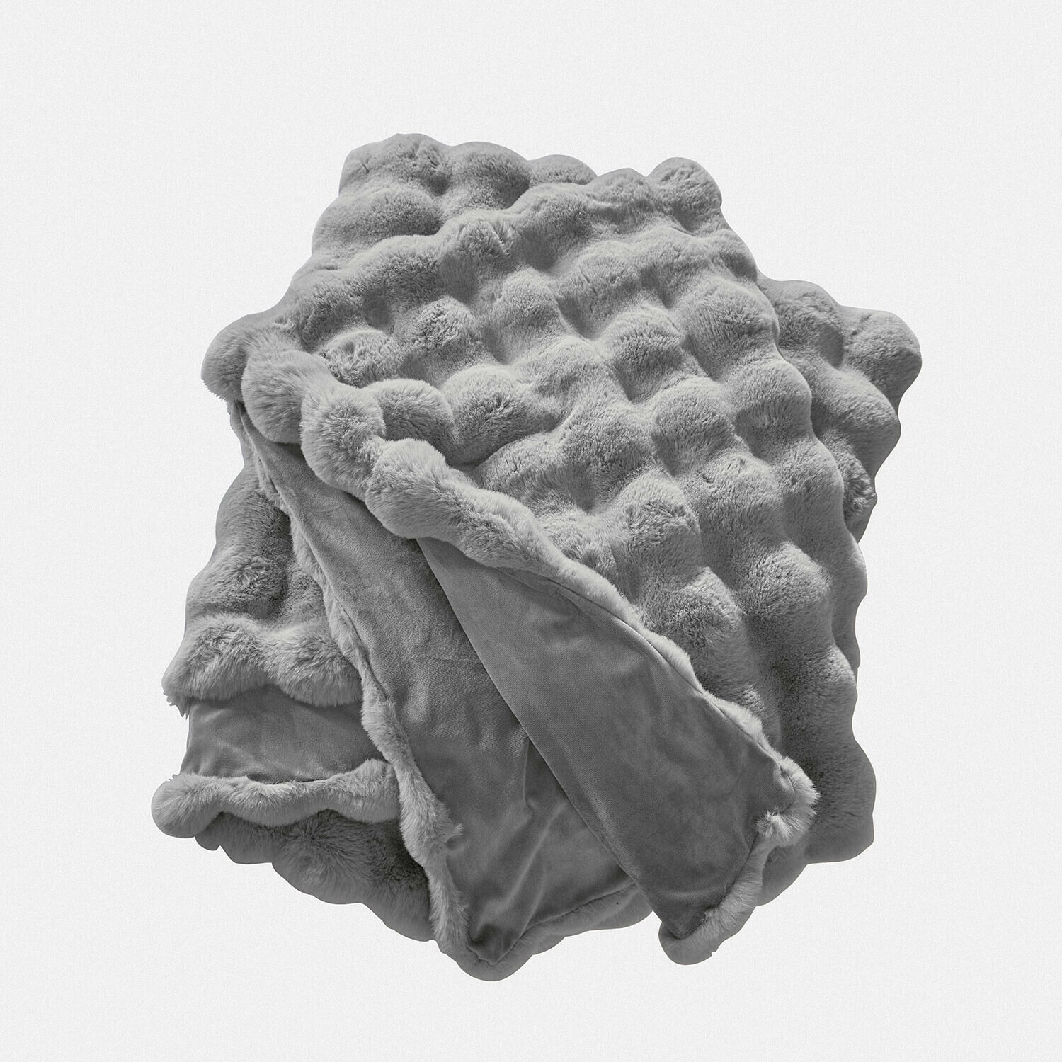 Plaid Zalina Plaid gris doux avec motif en fausse fourrure et envers velours pour un intérieur cosy