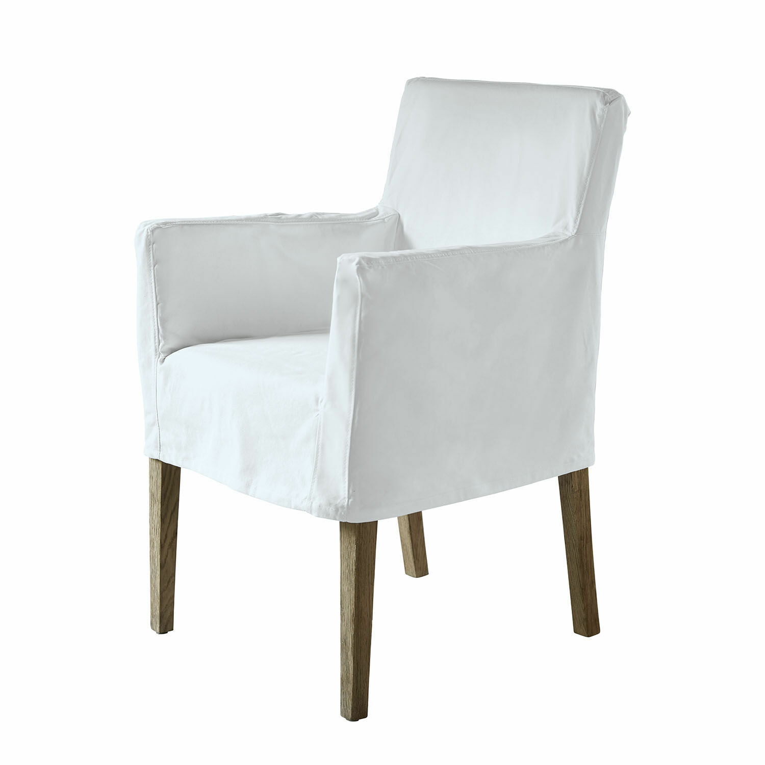 Chaise Longhill Fauteuil blanc en coton avec pieds en bois, siège confortable pour salon moderne