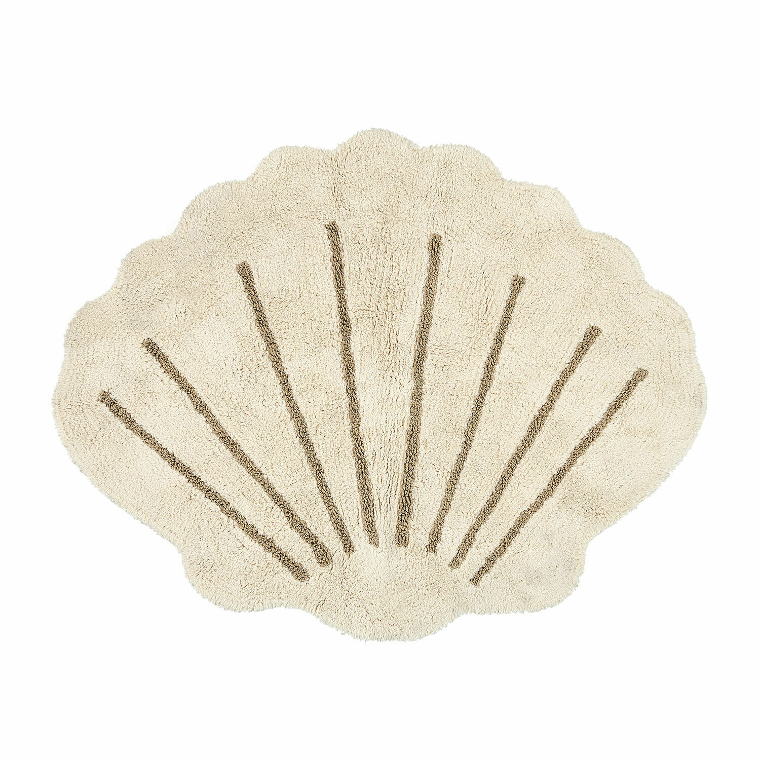 Tapis Vellaro Tapis de bain beige en forme de coquillage avec rayures brunes, tapis doux pour salle de bain