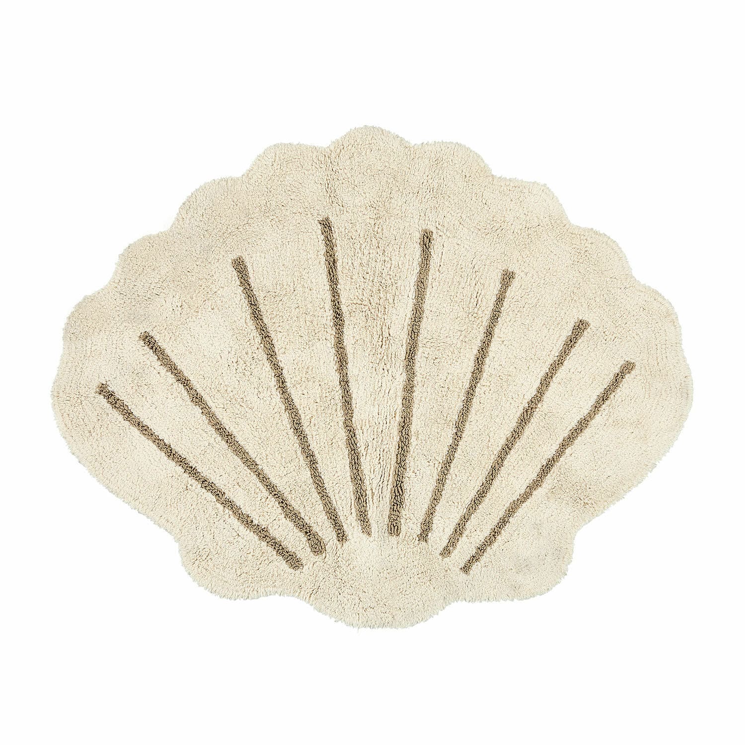 Tapis Vellaro Tapis de bain beige en forme de coquillage avec rayures brunes, tapis doux pour salle de bain
