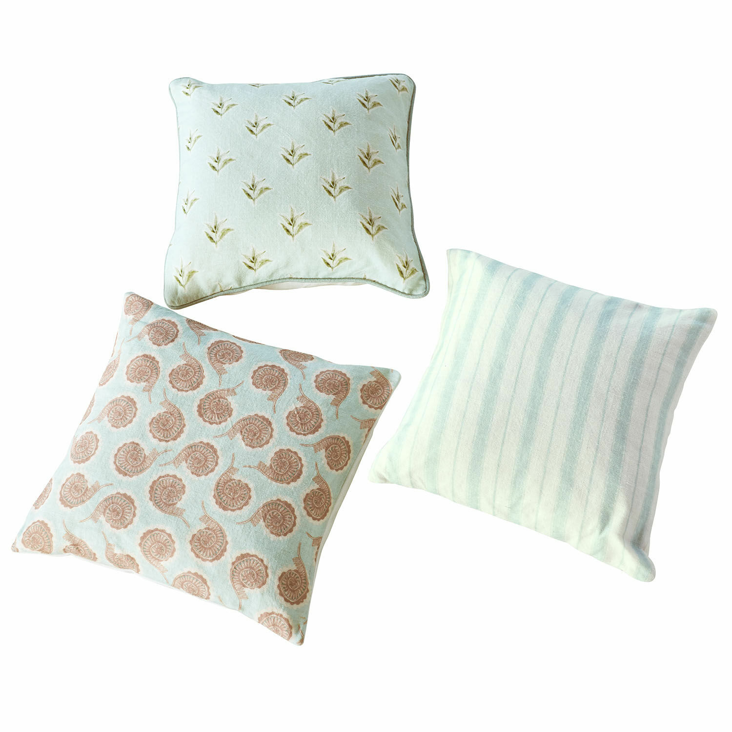Lot de 3 housses de coussin Père Ensemble de trois coussins décoratifs en coton aux couleurs pastel avec motifs végétaux
