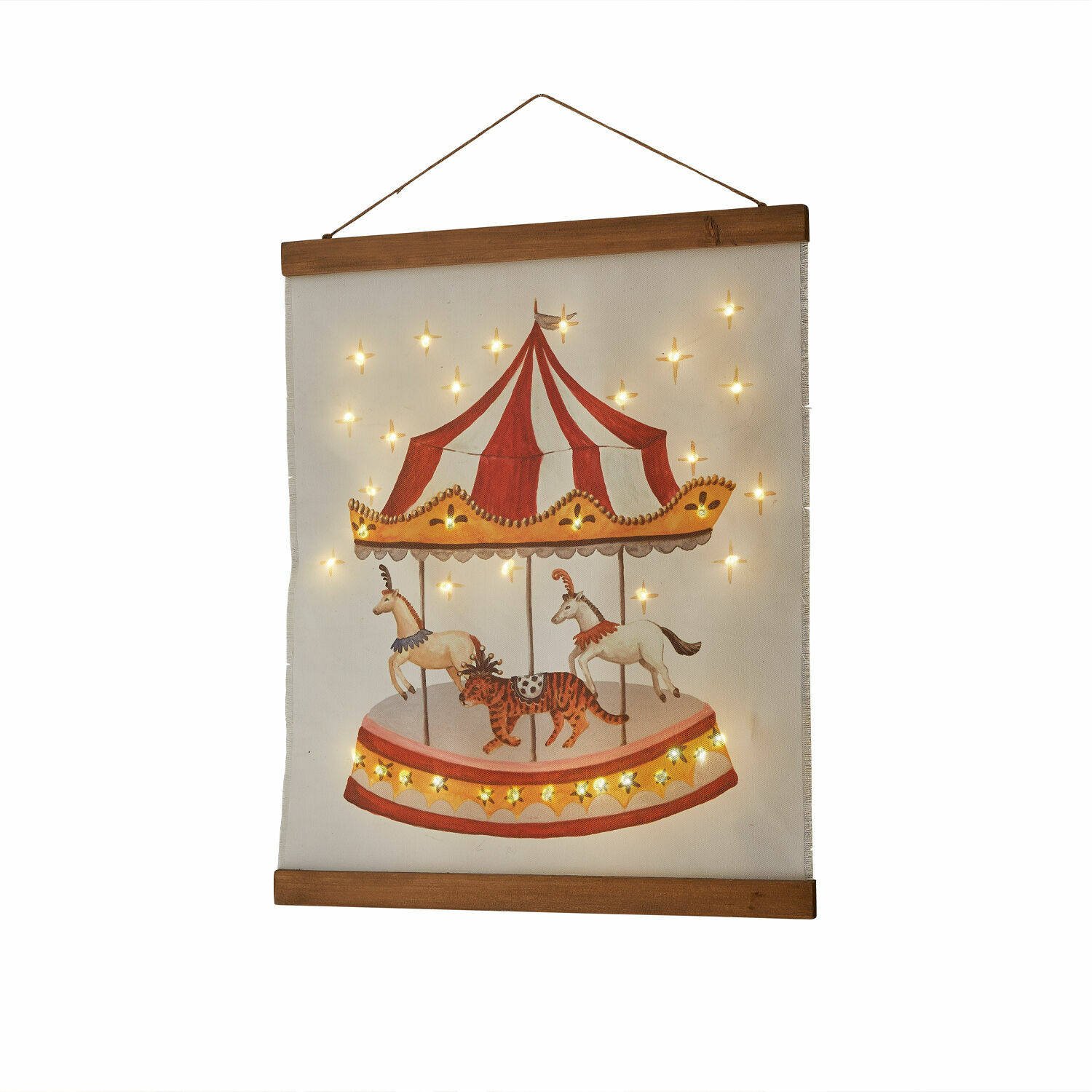 Tableau LED Carnaval des Rêves Décoration murale en tissu avec carrousel et éclairage LED chaud pour une ambiance intérieure.