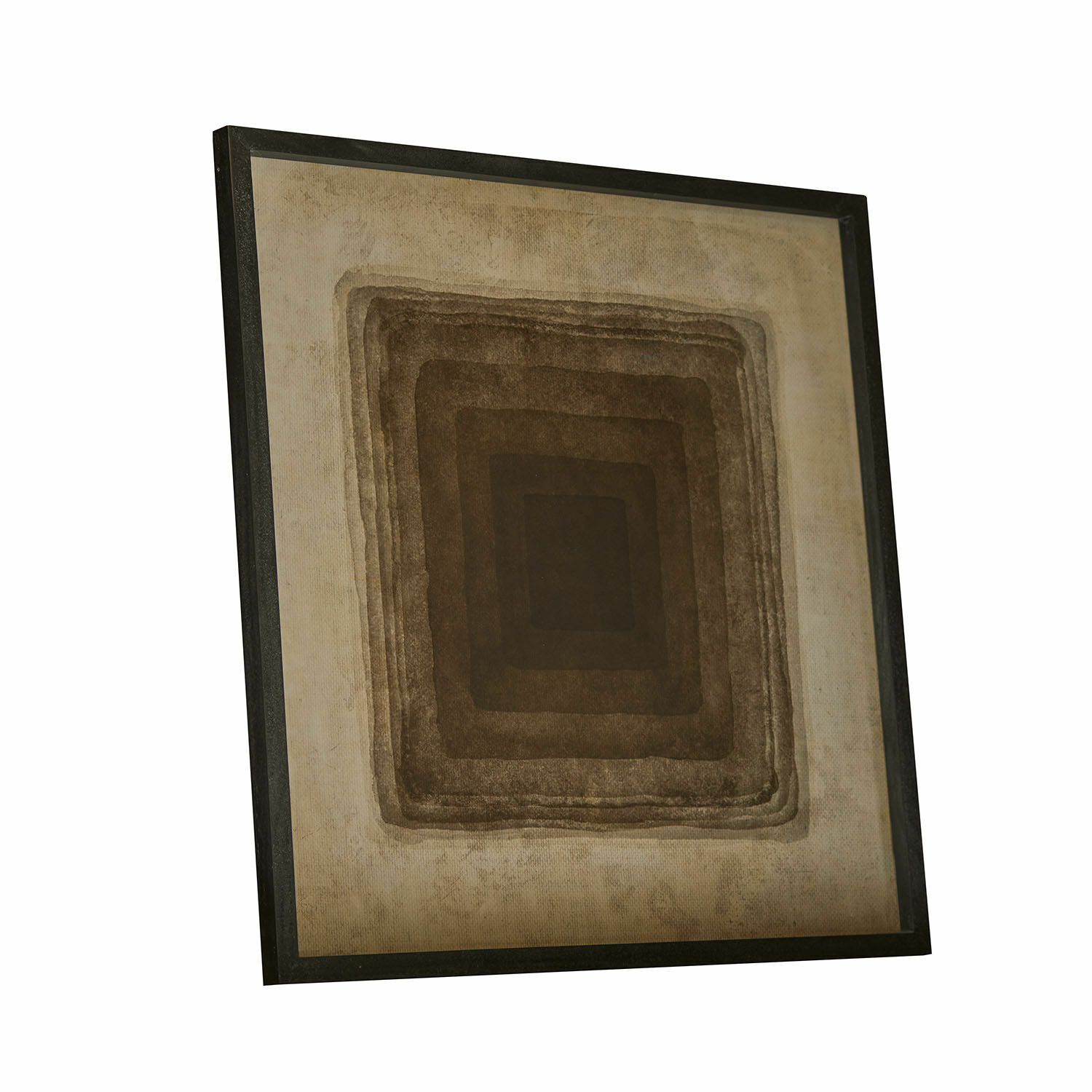 Tableau Zayden Tableau abstrait avec carrés bruns sur fond beige encadré en noir, décoration murale moderne