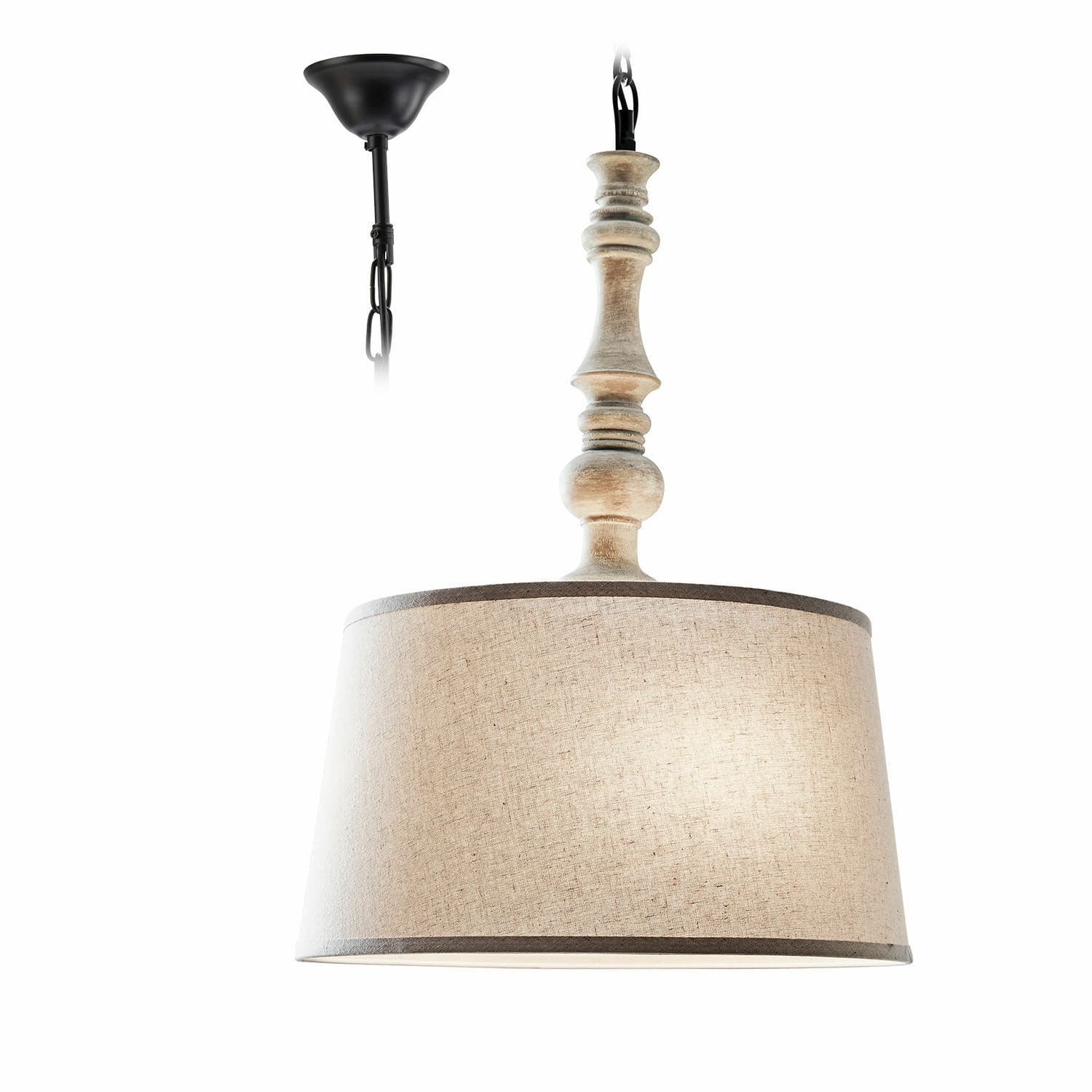 Suspension Martigny Suspension avec abat-jour beige et base en bois patiné pour un éclairage vintage