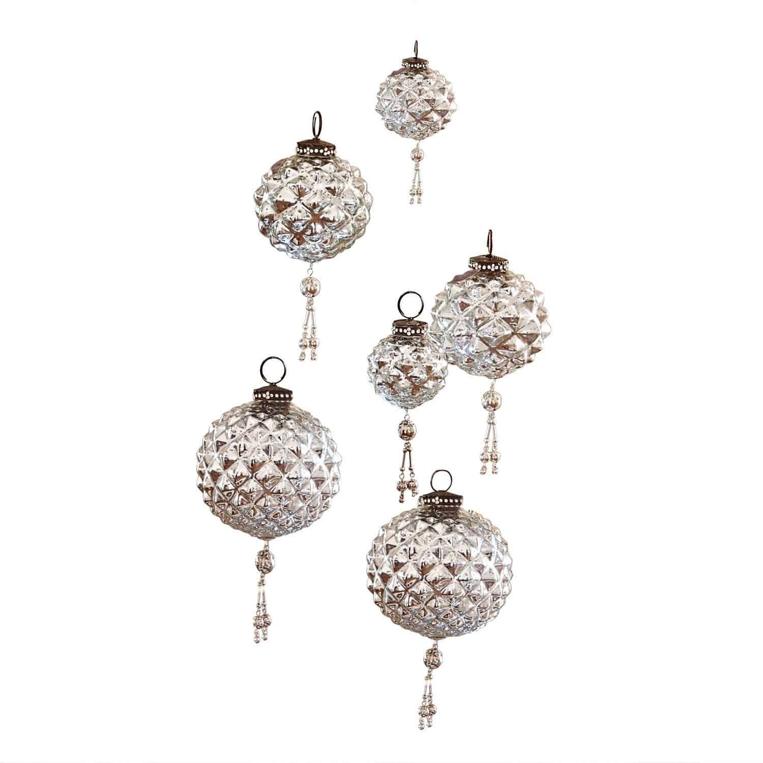 Lot de 6 décorations de Noël Murron Ensemble de décorations de Noël en verre transparent avec crochets métalliques et pampilles décoratives