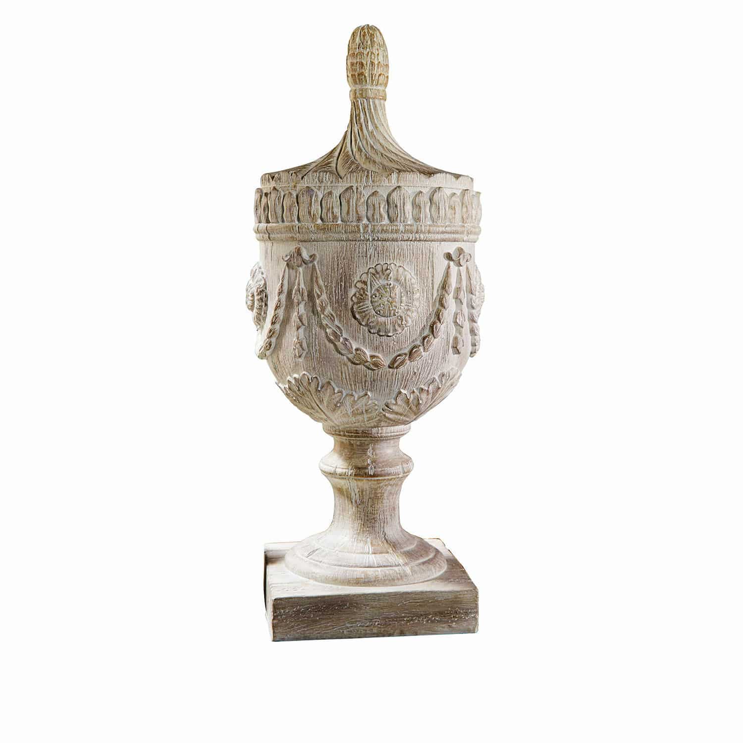 Objet décoratif Licia Récipient décoratif en bois clair avec détails sculptés et couvercle orné