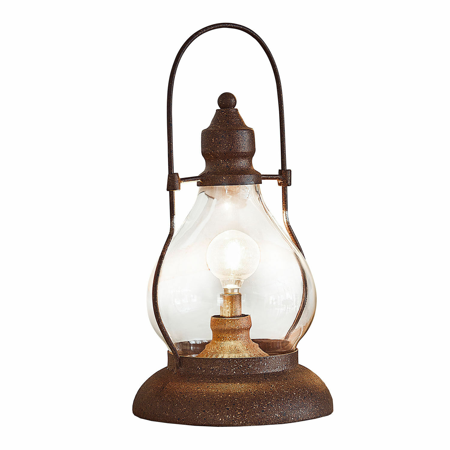 Lanterne LED rechargeable Cortney Lampe de table rustique en métal rouillé avec abat-jour transparent et ampoule LED