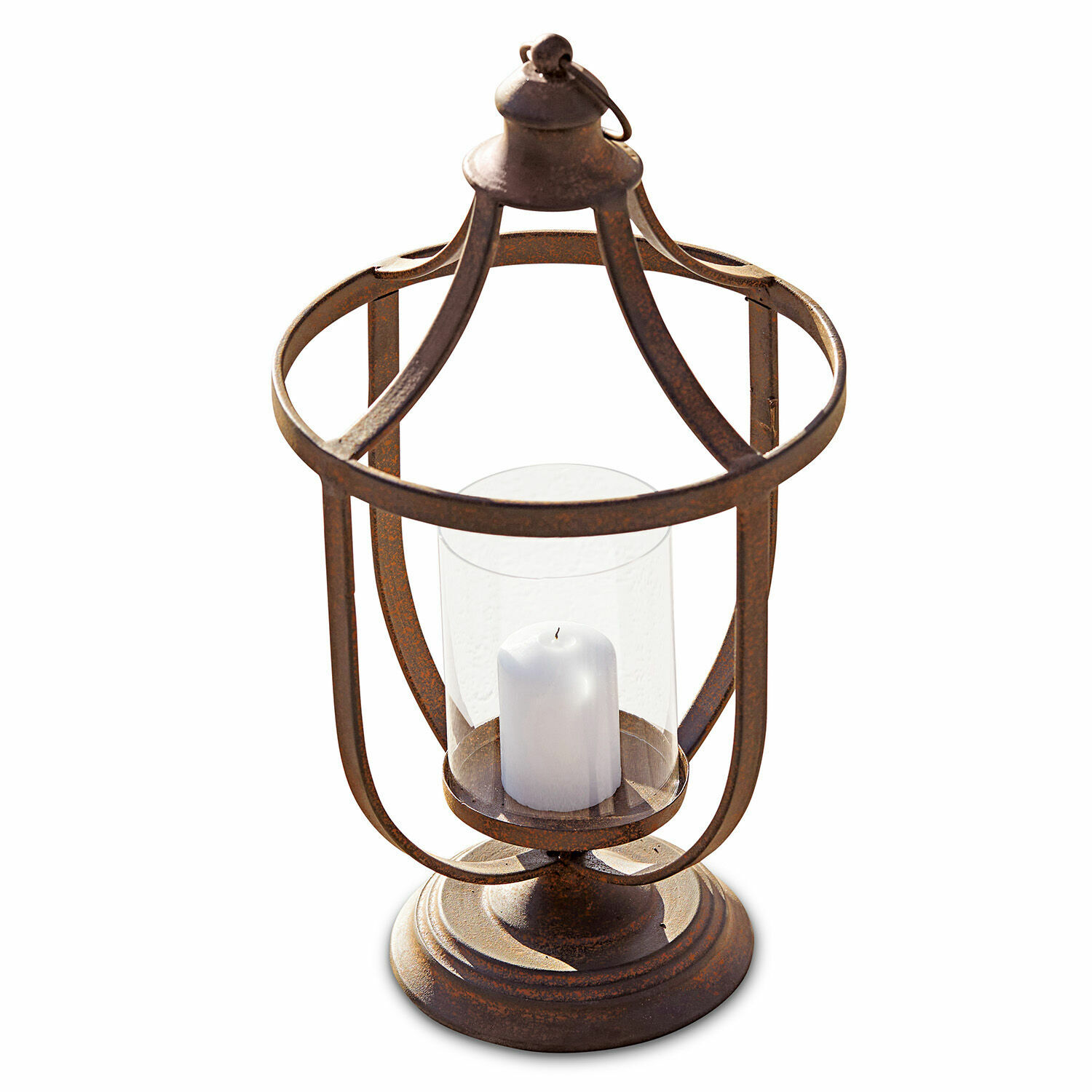 Lanterne Saint-Denis Lanterne décorative en métal rouillé avec bougie blanche et protection en verre pour table et jardin