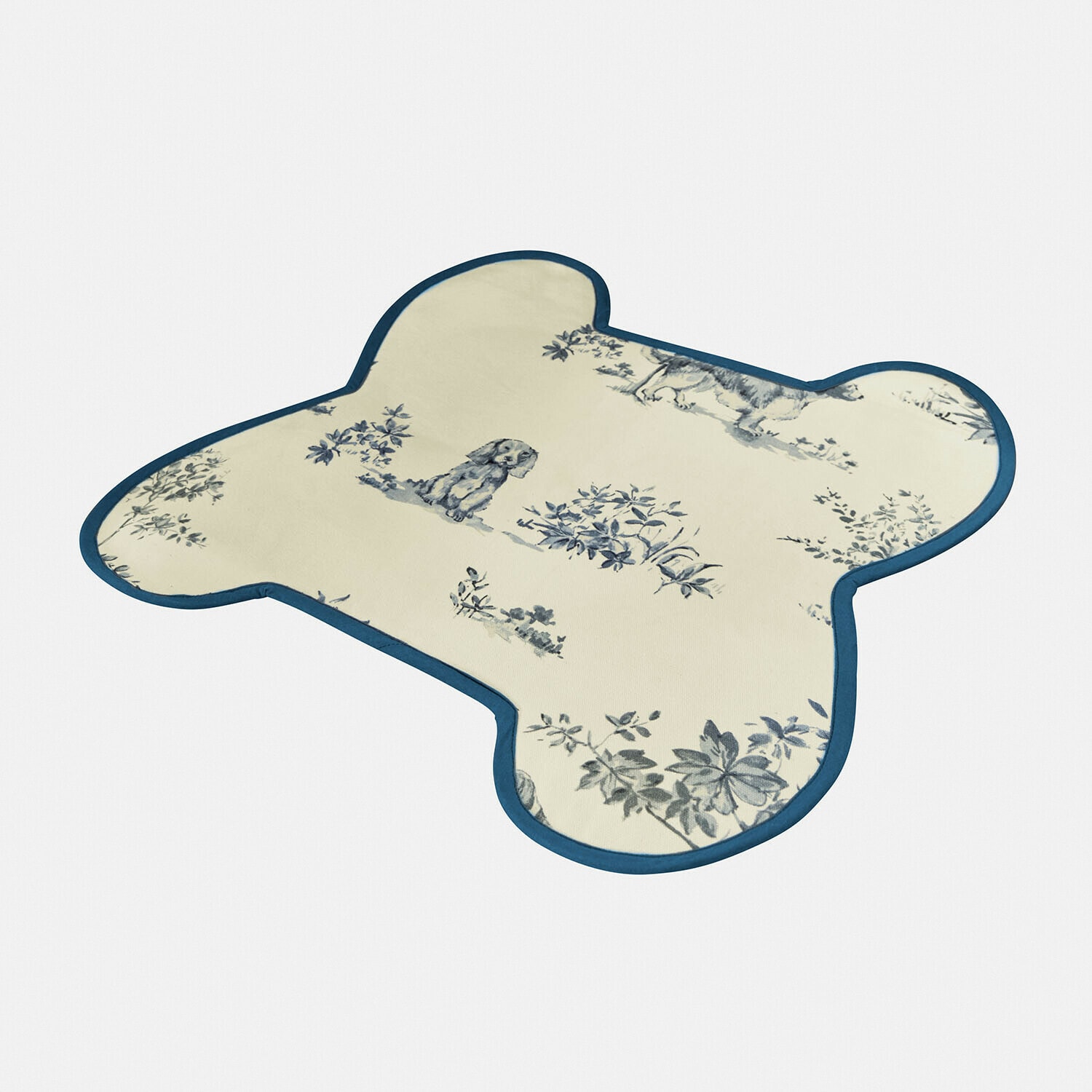Tapis en forme d'ours en coton crème avec bordure bleue et motif chiens pour décoration intérieure