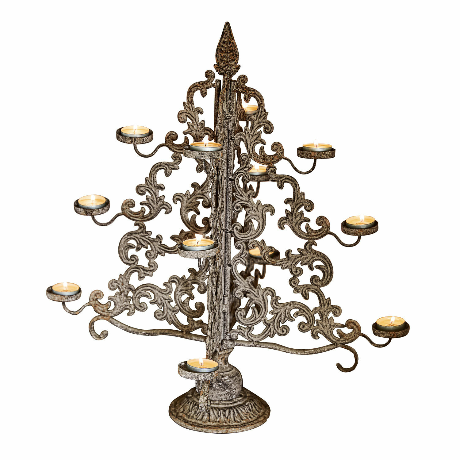 Arbre décoratif Valledupar Chandelier en métal argenté vieilli avec motif ajouré pour 12 bougies chauffe-plat