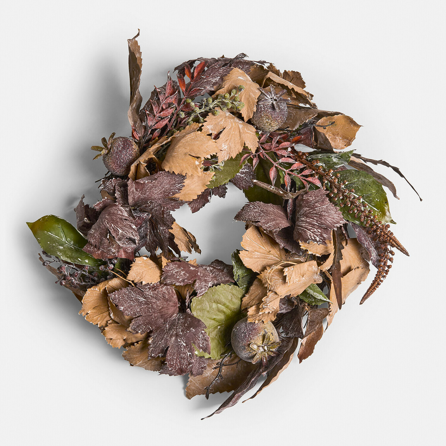 Couronne Yvorie Couronne d'automne en feuilles séchées et fruits aux tons naturels bruns et rouges pour décoration intérieure