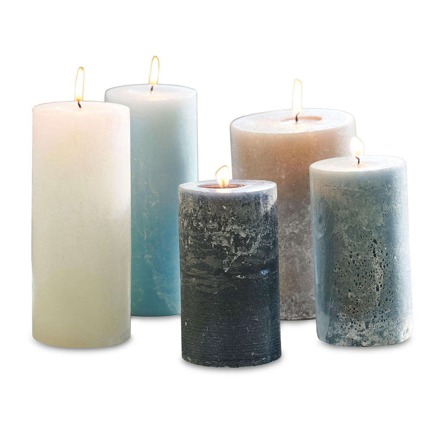 bleu/gris Ensemble de 5 bougies Panagra en cire bleu et gris pour décoration intérieure élégante