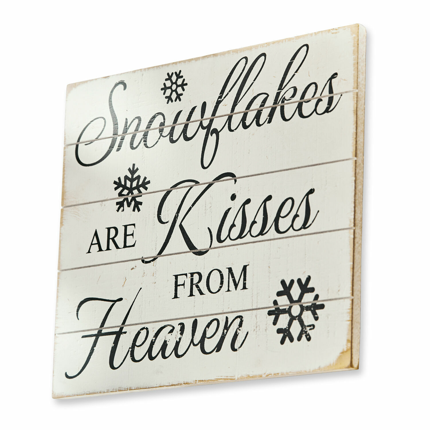 Plaque décorative Snowflakes Décoration murale en bois blanc avec inscription sur les flocons de neige et motif hivernal