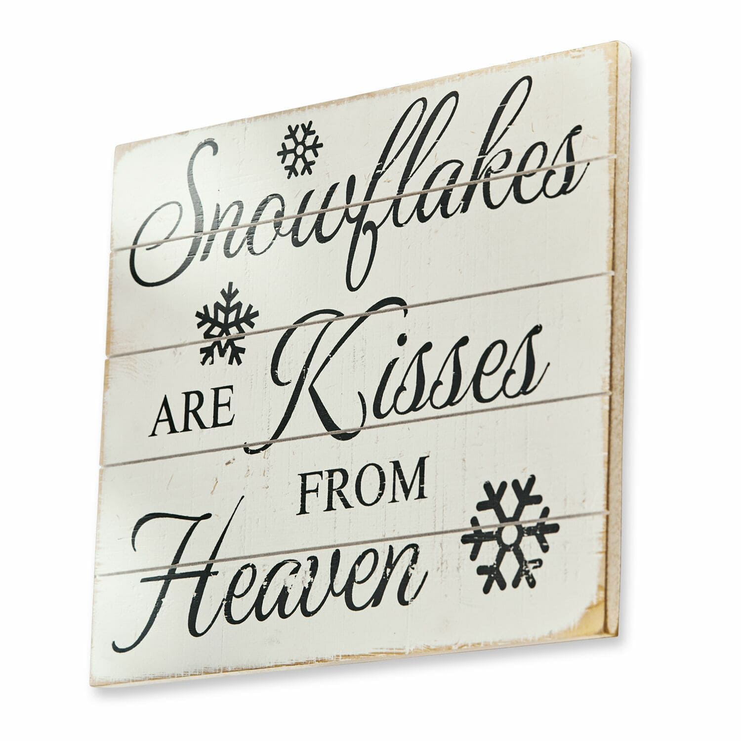 Plaque décorative Snowflakes Décoration murale en bois blanc avec inscription sur les flocons de neige et motif hivernal