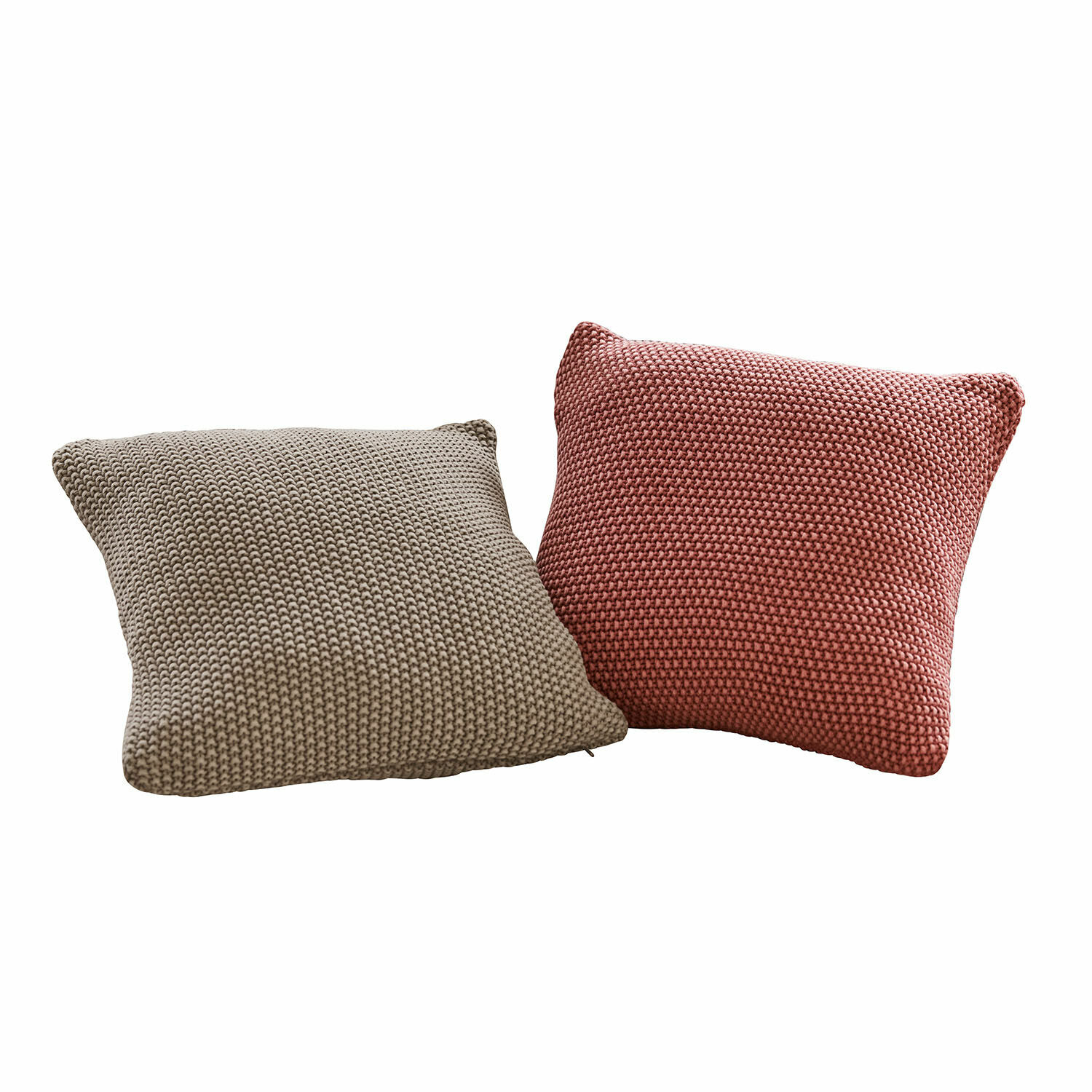 Lot de 2 housses de coussins Terry Deux coussins carrés en tissu tricoté épais beige et brique pour décoration intérieure confortable