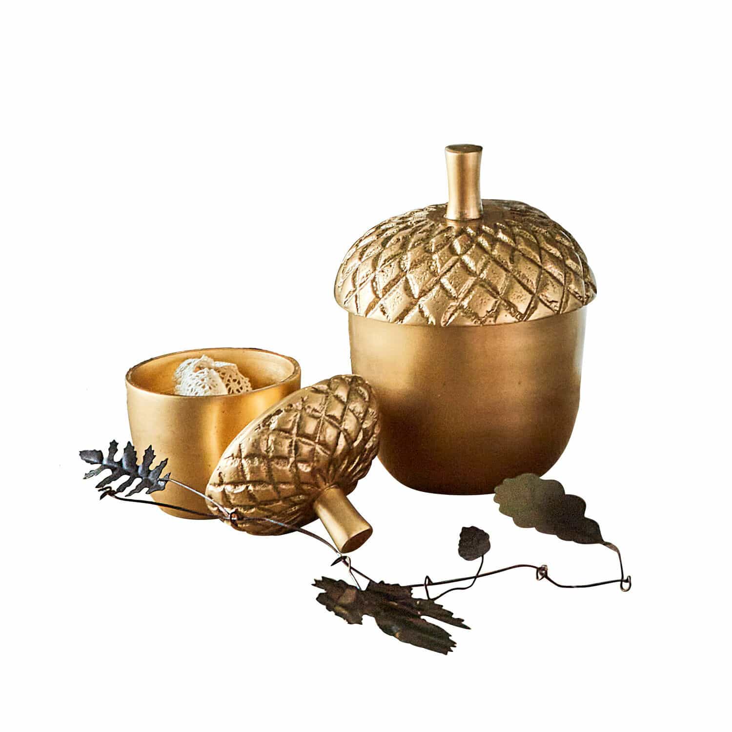 Lot de 2 boîtes Selmar Boîtes décoratives en métal doré en forme de glands, accessoire élégant pour la maison