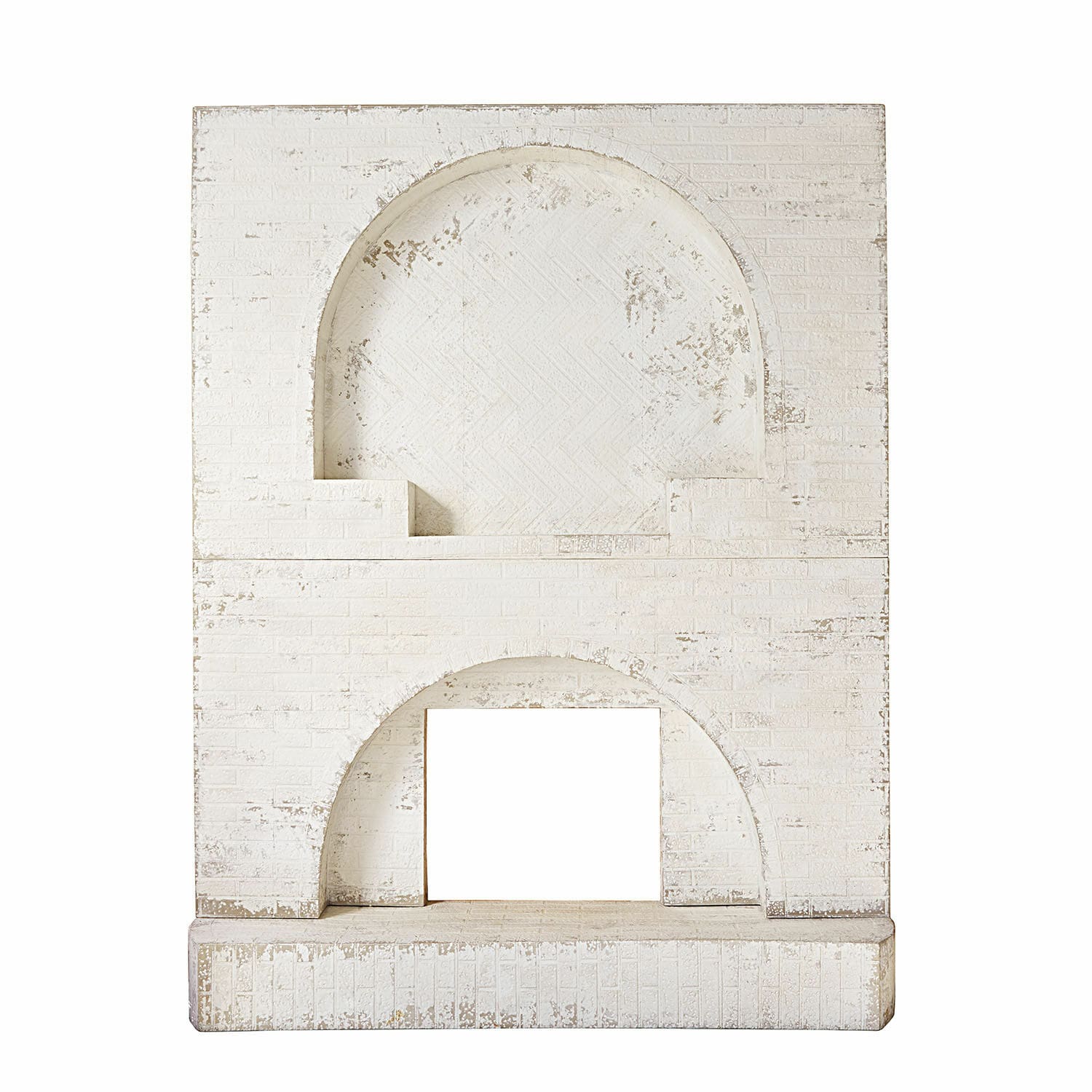 Console de cheminée Forêt Émeraude Mur décoratif blanc en brique avec deux niches en arc pour décoration intérieure