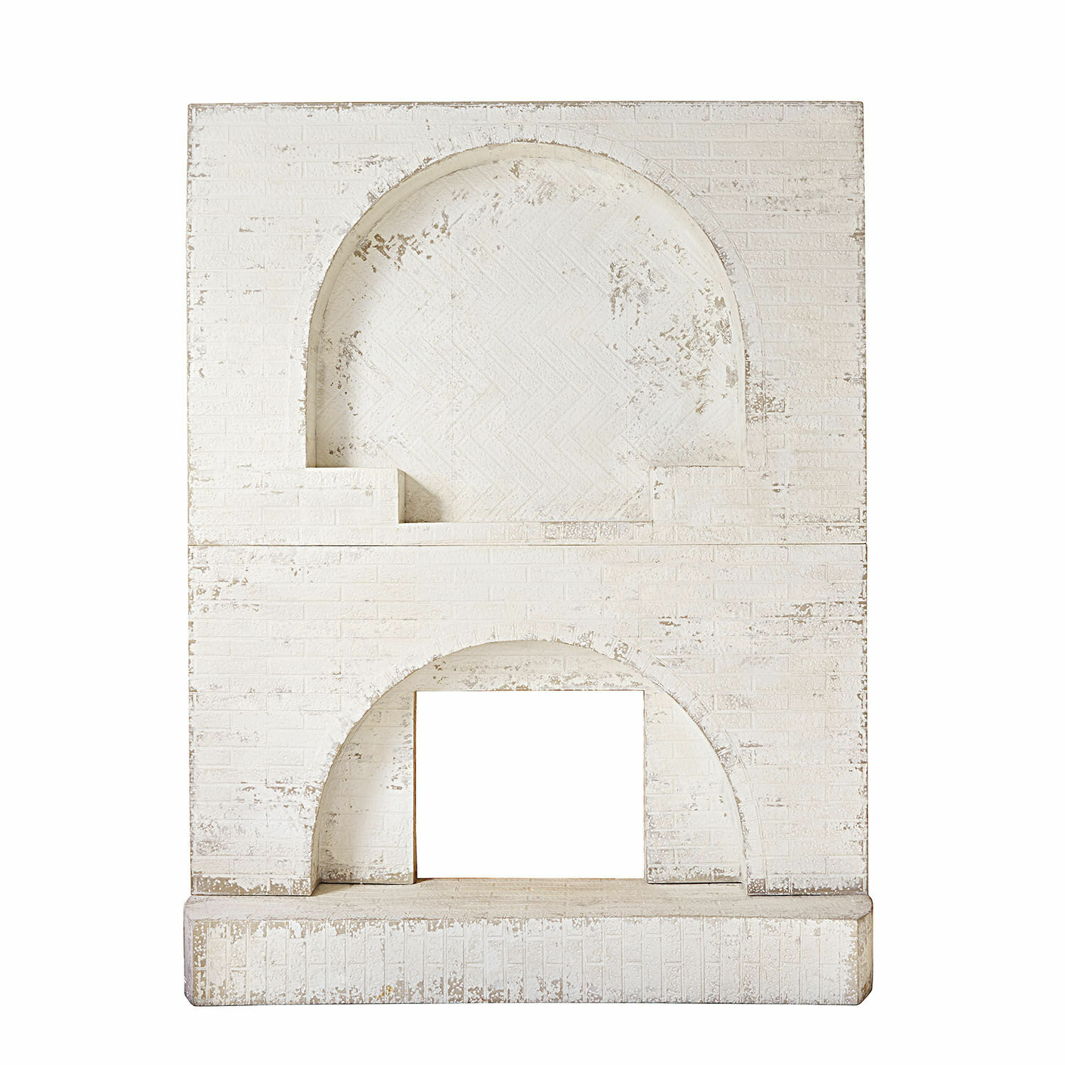 Console de cheminée Forêt Émeraude Mur décoratif blanc en brique avec deux niches en arc pour décoration intérieure