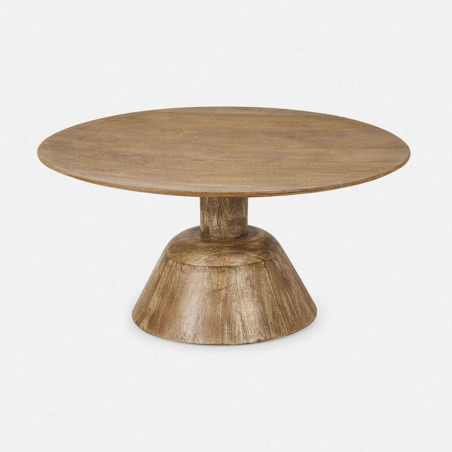 Table basse Ulric Table basse ronde en bois de manguier couleur naturelle, meuble moderne pour salon