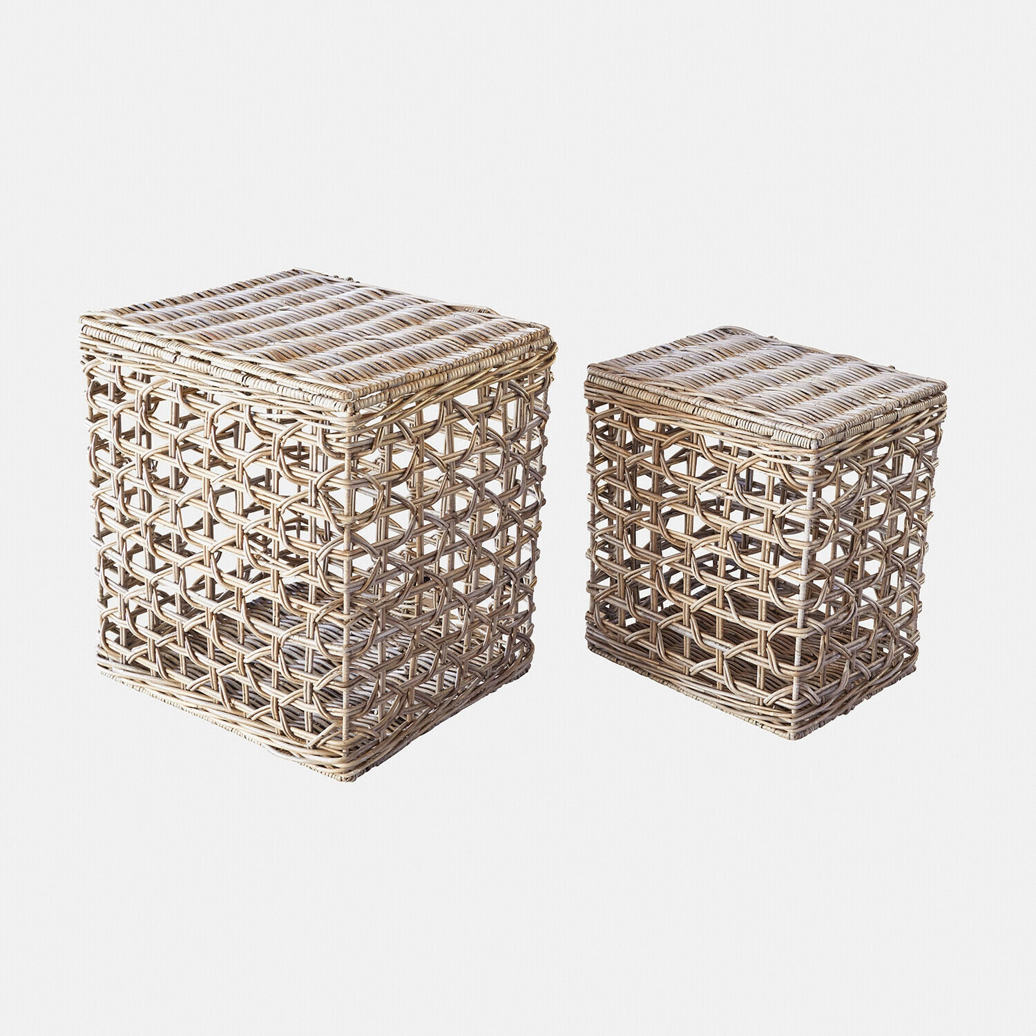 Lot de 2 paniers Dallowmere Ensemble de deux paniers carrés en rotin naturel pour rangement et décoration intérieure
