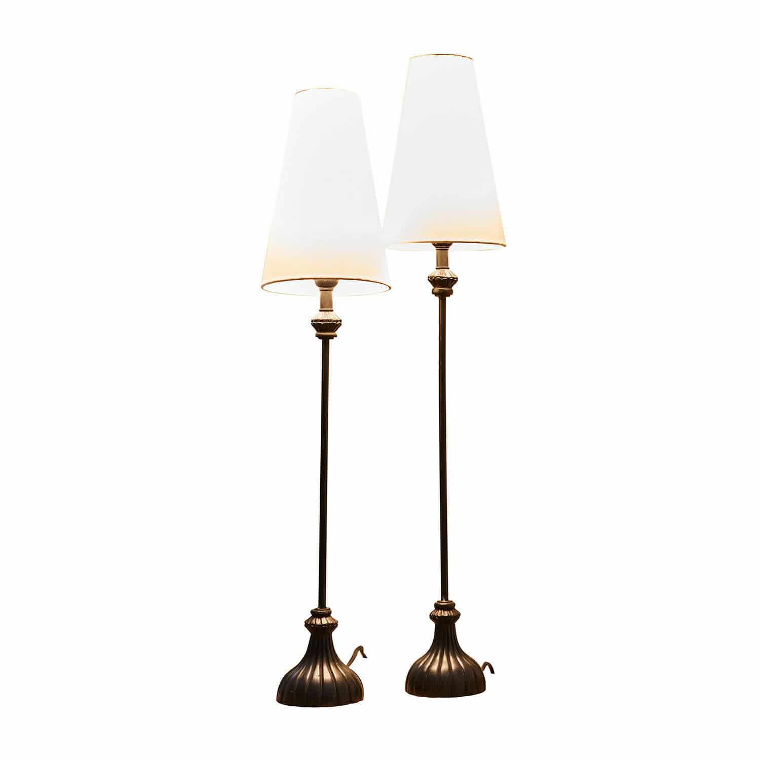 Lot de 2 lampes à poser Ambrosse Paire de lampes sur pied en métal brun avec abat-jours blancs, éclairage intérieur élégant