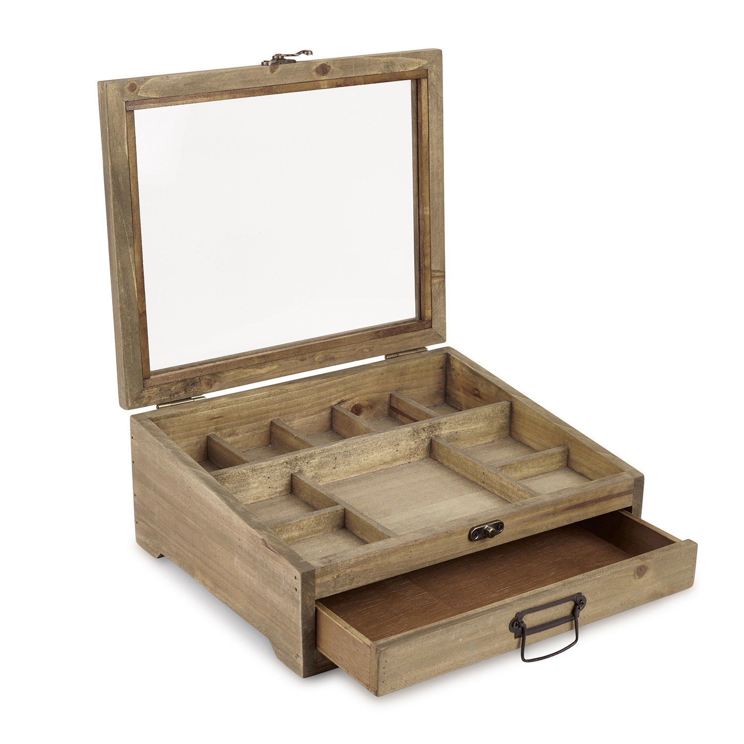 Boîte à bijoux Cayetana Boîte à bijoux en bois naturel avec compartiments et tiroir pour rangement organisé
