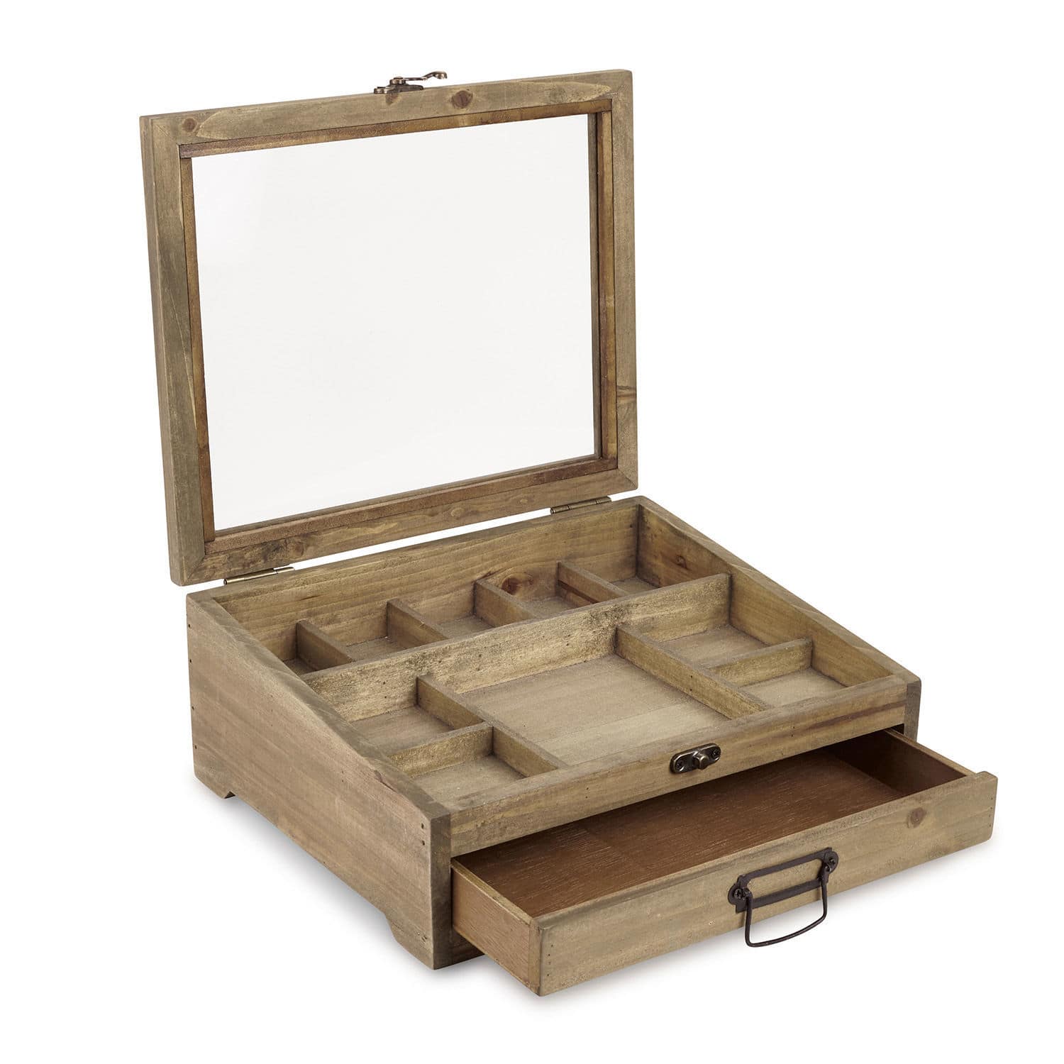 Boîte à bijoux Cayetana Boîte à bijoux en bois naturel avec compartiments et tiroir pour rangement organisé