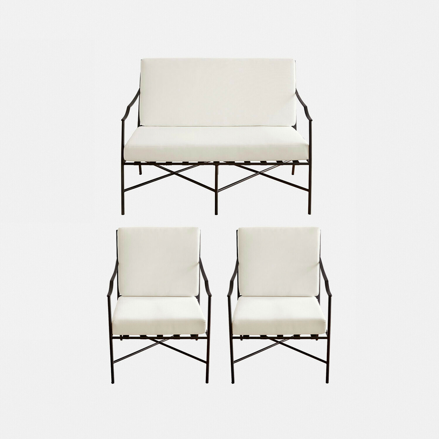 Salon de jardin Vexford Ensemble de mobilier de jardin avec structure métallique et coussins crème, design moderne extérieur
