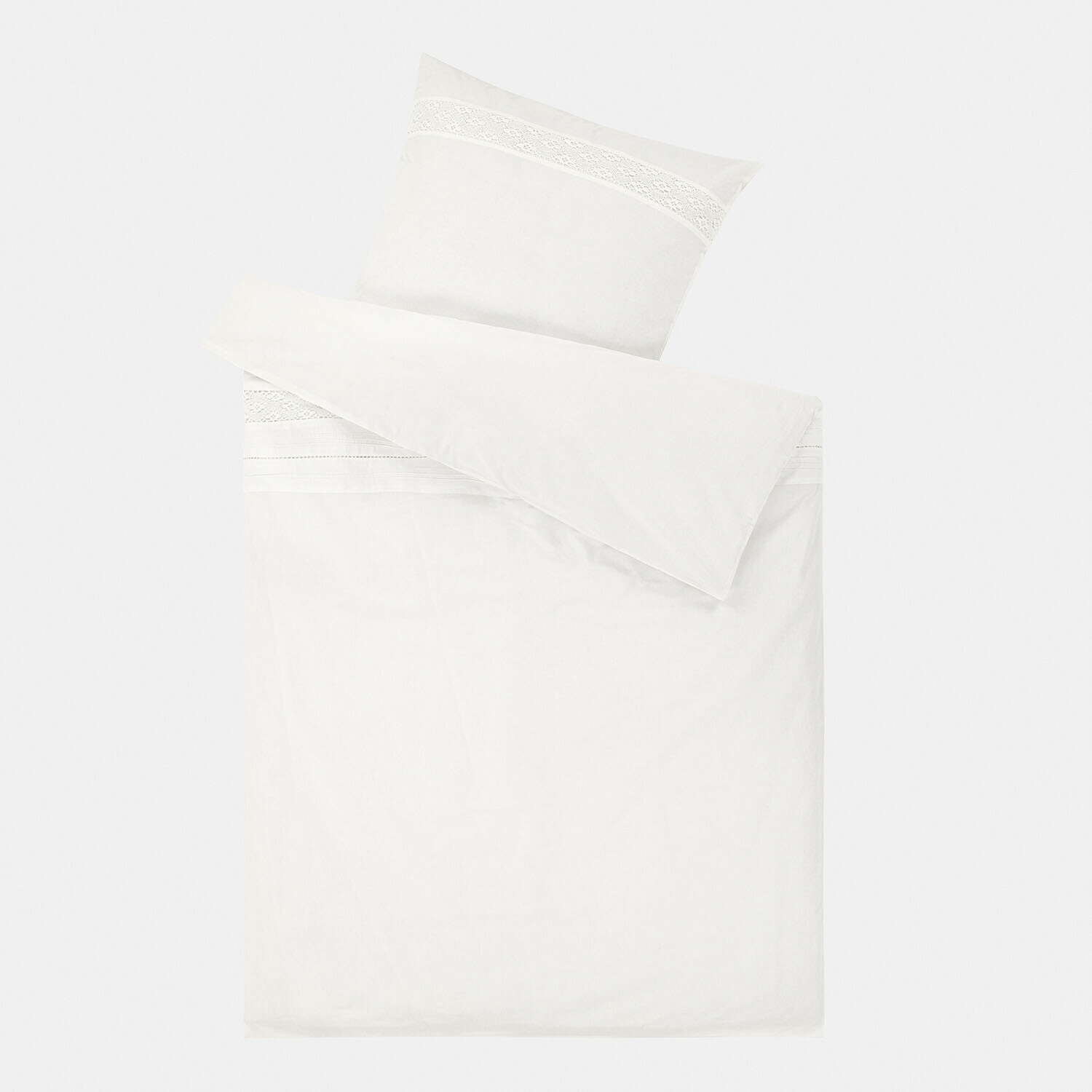 Parure de lit Isolineas Parure de lit blanche en coton doux avec dentelle délicate, parfaite pour une chambre élégante