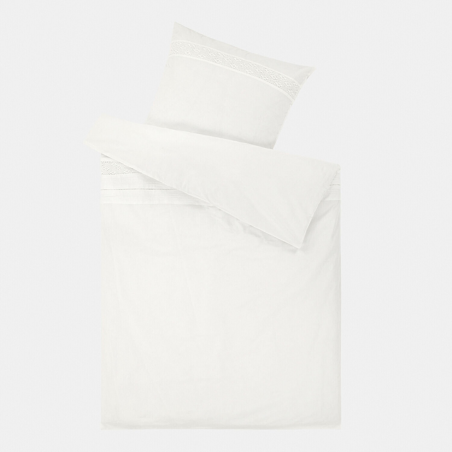 Parure de lit Isolineas Parure de lit blanche en coton doux avec dentelle délicate, parfaite pour une chambre élégante