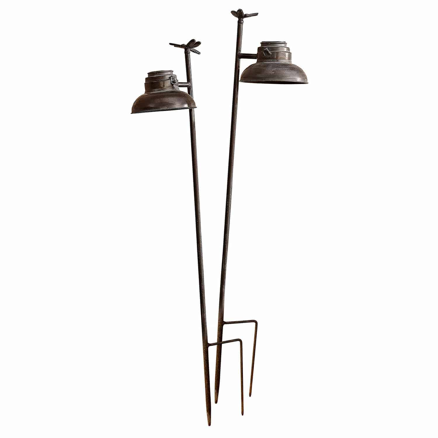 Lot de 2 lanternes solaires Ivexil Lampes de jardin en métal brun foncé avec décoration libellule, éclairage extérieur décoratif