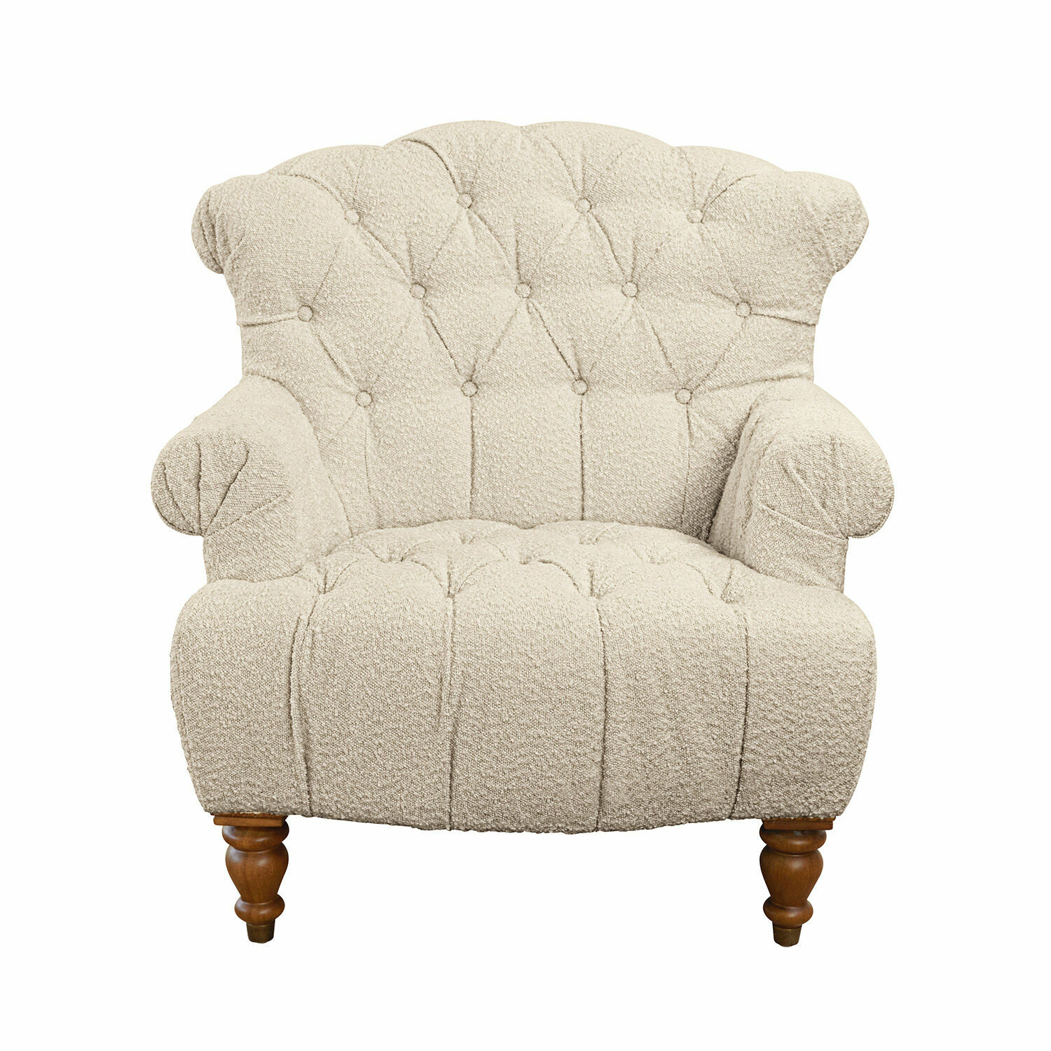 crème Fauteuil Springfield crème en tissu doux avec pieds en bois, siège confortable pour salon moderne