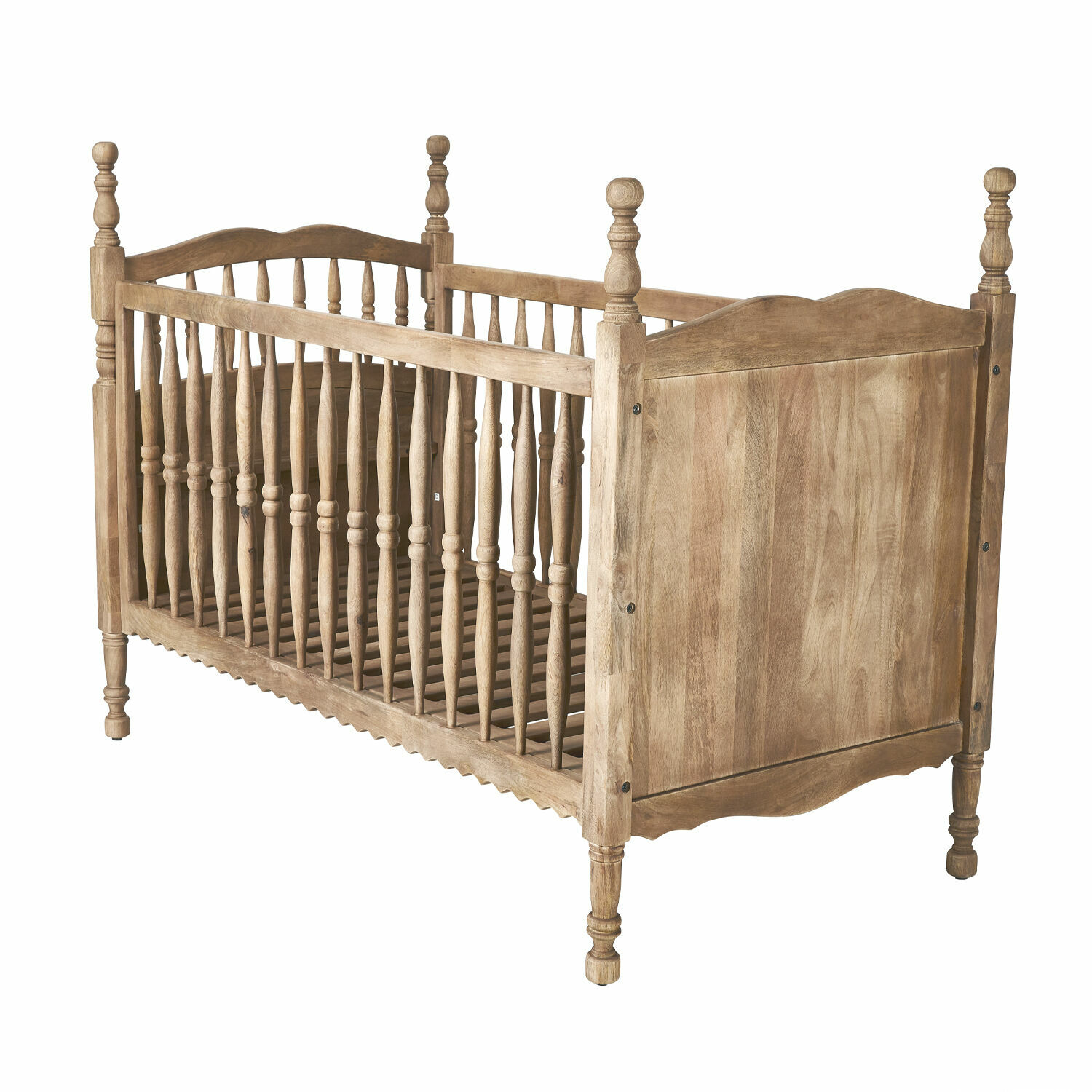 Lit bébé Merveillon Lit bébé en bois de manguier naturel avec barreaux tournés et design classique pour chambre enfant