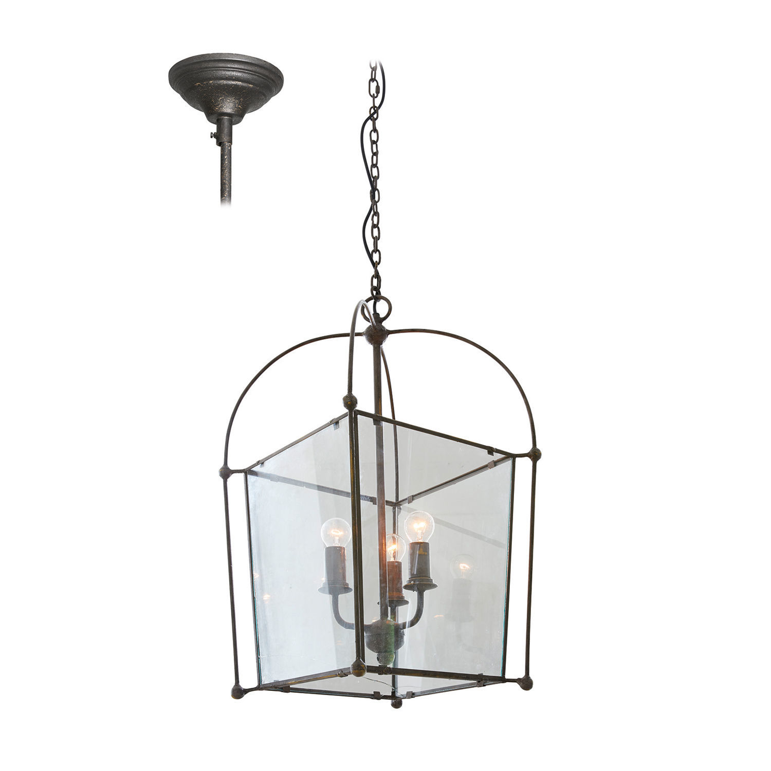 Lustre Sèvres Suspension en métal et verre style vintage avec cadre noir et abat-jour transparent, éclairage intérieur élégant
