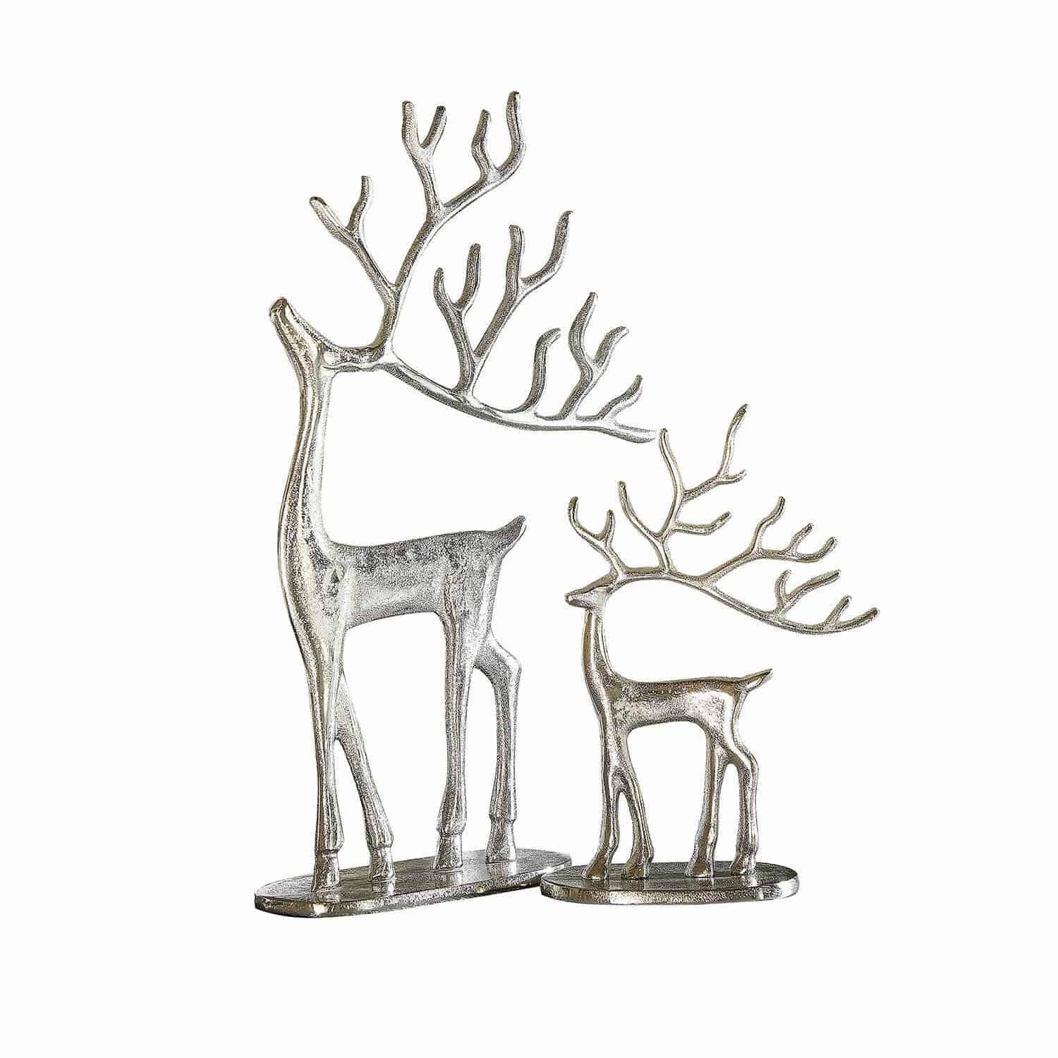 Lot de 2 rennes décoratifs Zerlay Ensemble de deux décorations de rennes en métal argenté sur socle, décoration de Noël intérieure