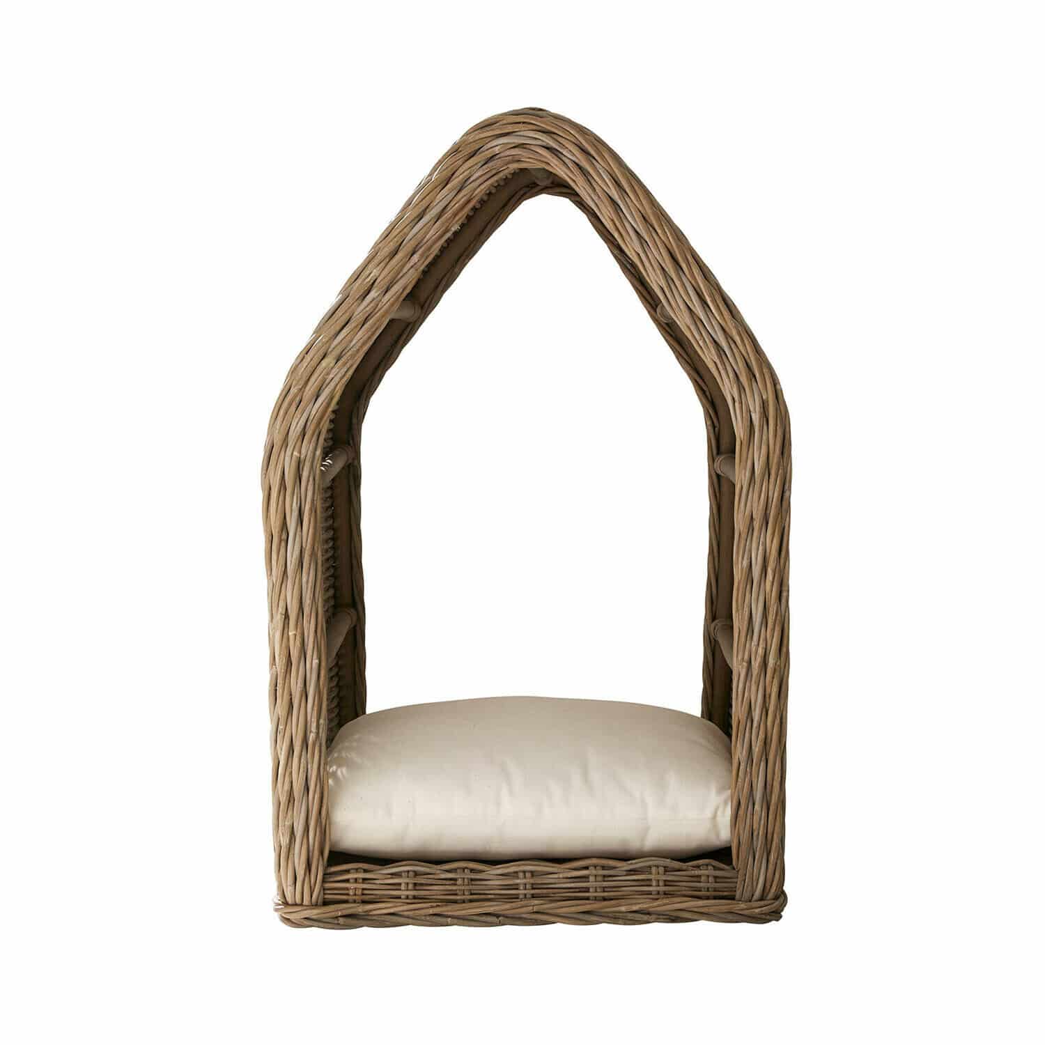Niche Muffan Niche suspendue en osier naturel avec coussin crème, confortable pour chat à l'intérieur et extérieur