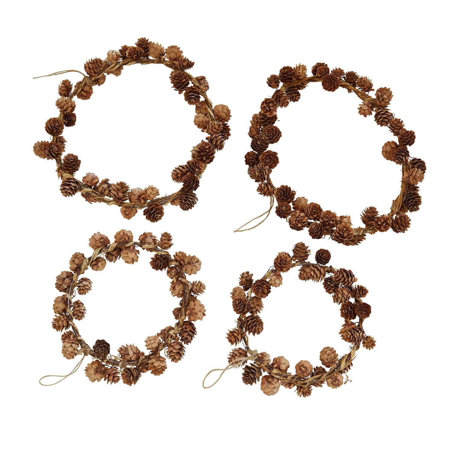 Couronne set de 4 Alberinan Ensemble de quatre couronnes décoratives en pommes de pin naturelles marron pour mur ou porte