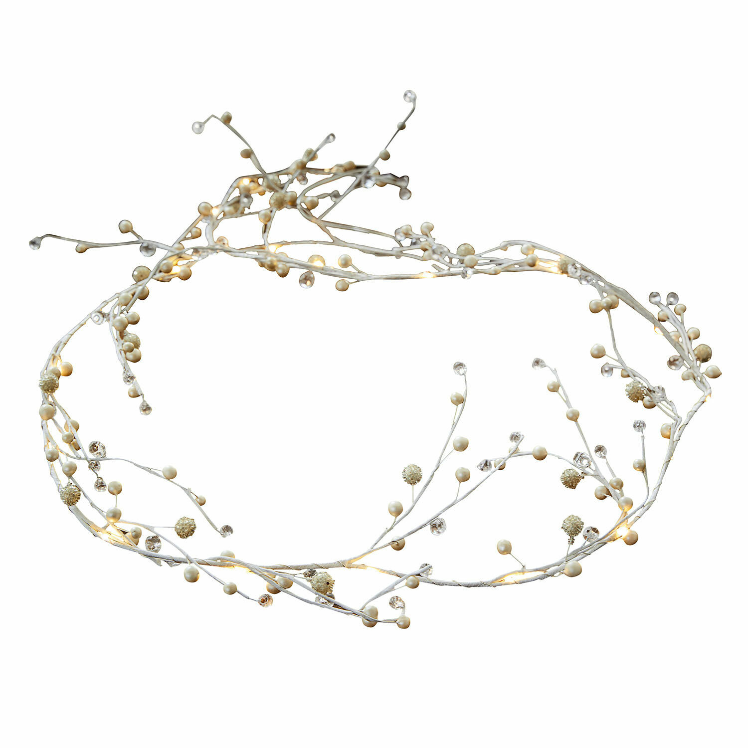 Guirlande lumineuse Hailee Couronne décorative blanche avec perles et lumières LED pour décoration intérieure et festive