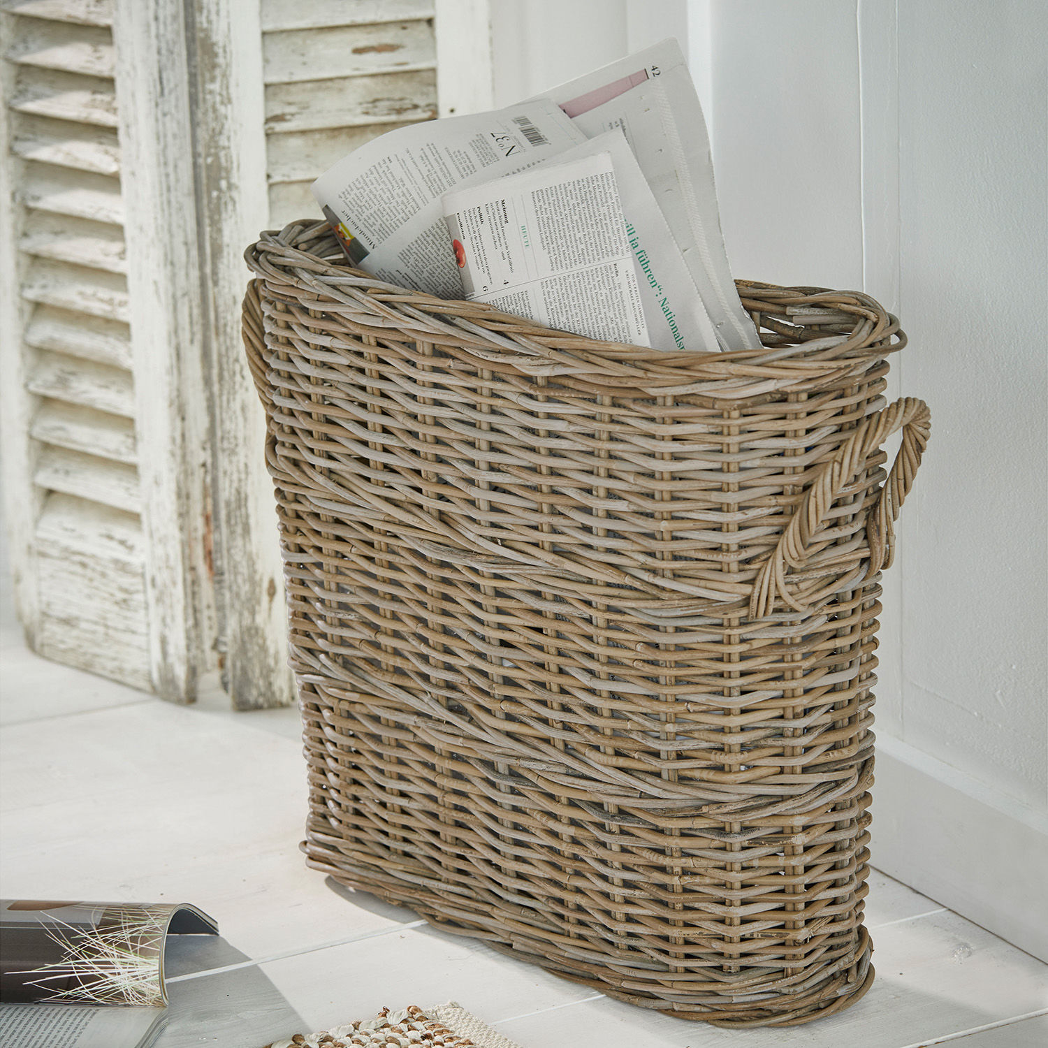 Panier Numenar Panier à journaux en osier couleur naturelle pour rangement et décoration intérieure