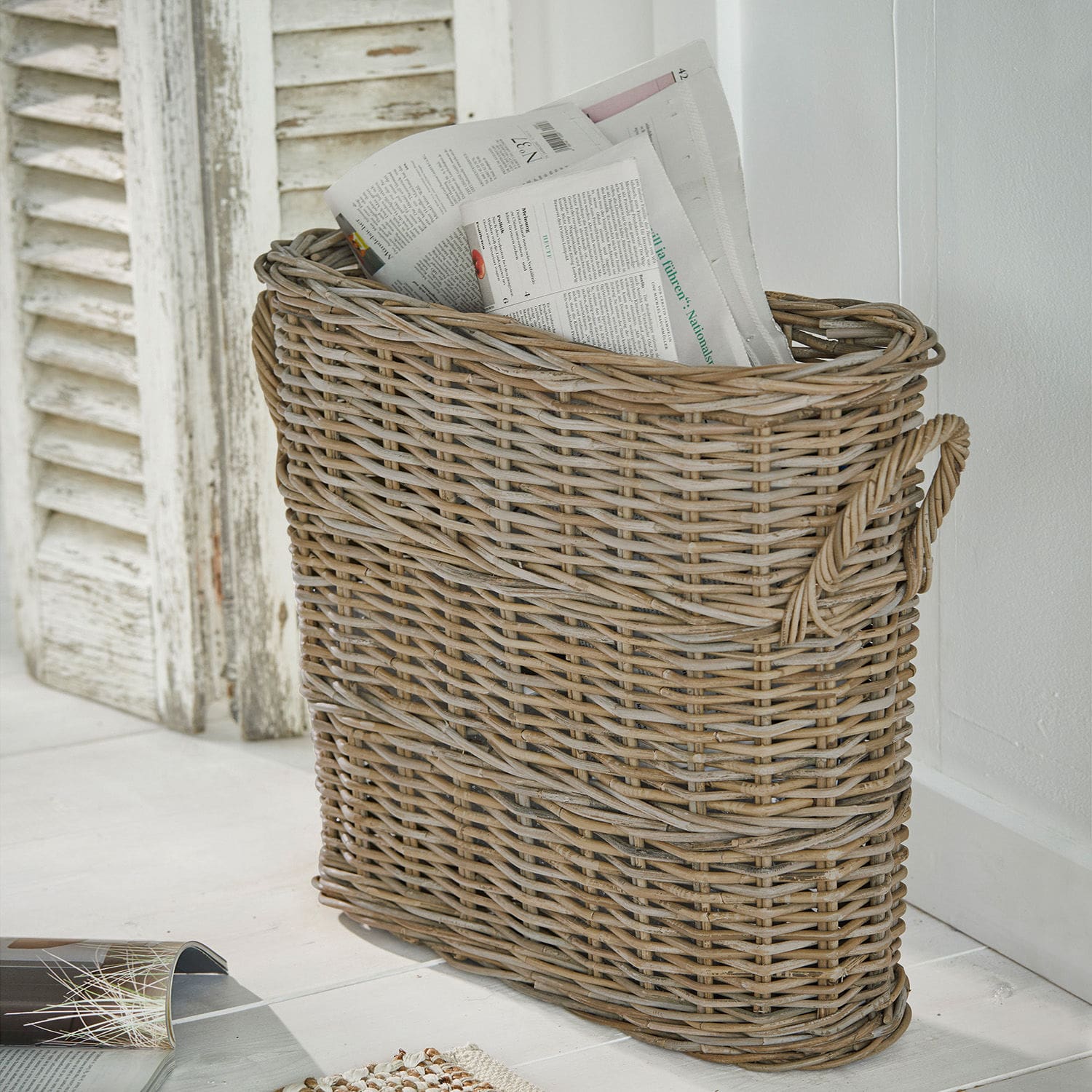 Panier Numenar Panier à journaux en osier couleur naturelle pour rangement et décoration intérieure