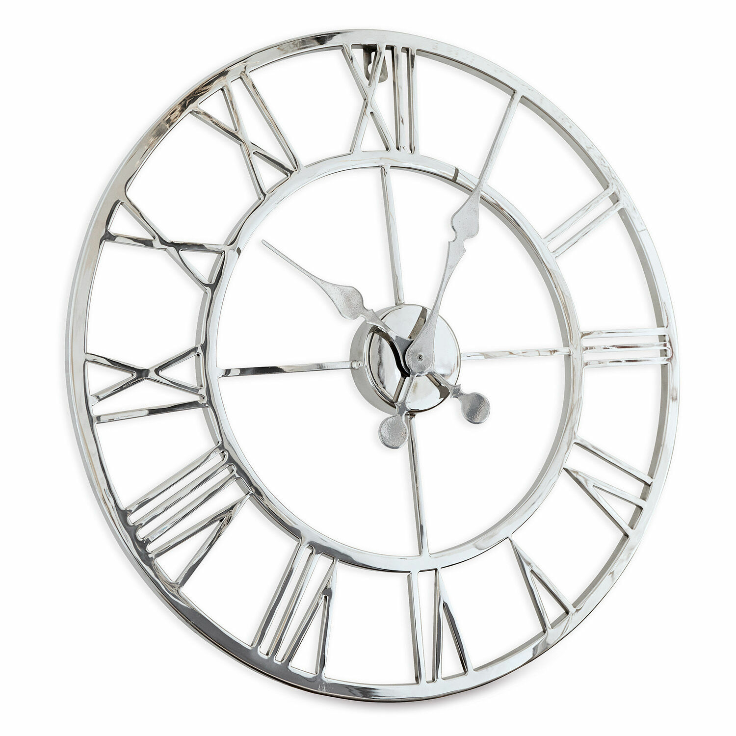Horloge Houston Horloge murale ronde en métal argenté avec chiffres romains, décoration intérieure élégante