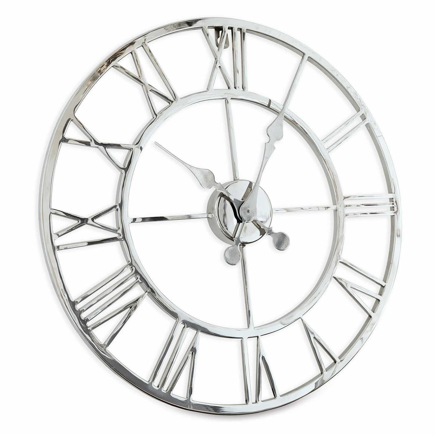 Horloge Houston Horloge murale ronde en métal argenté avec chiffres romains, décoration intérieure élégante