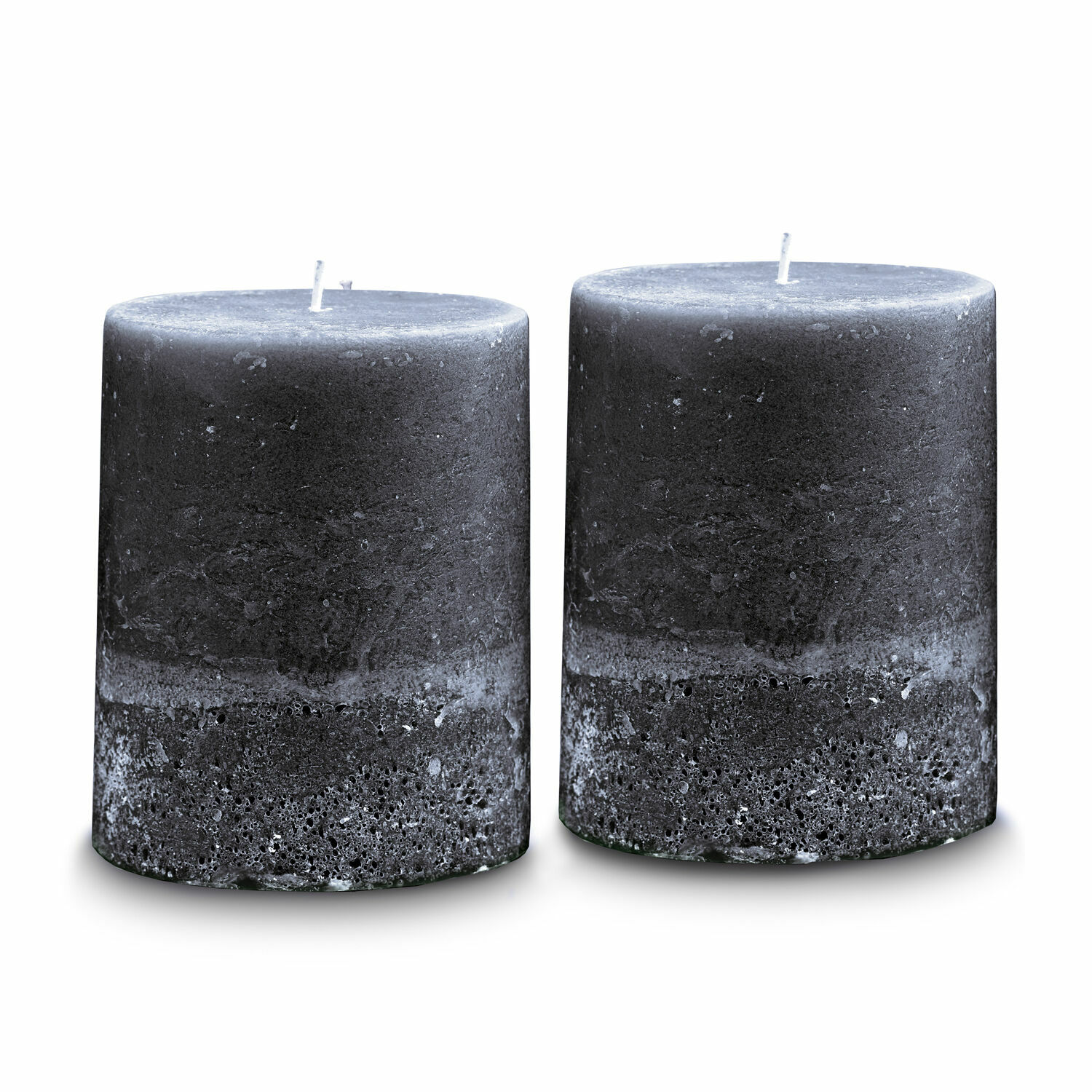 anthracite Lot de deux bougies Oviedo en cire anthracite avec texture rustique pour décoration intérieure